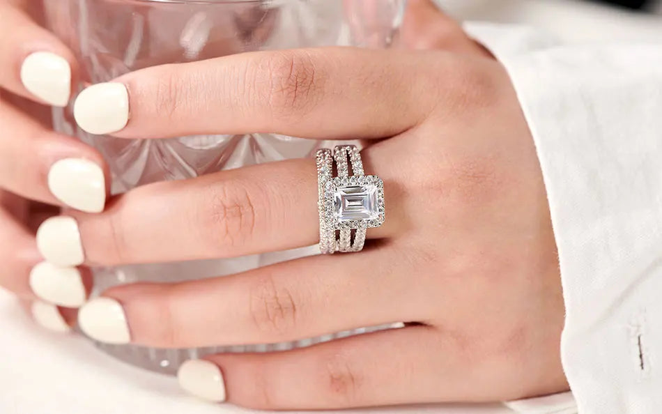 Vintage Wedding Rings for Women - 925 Sterling Silver Bridal Set with 4Ct Princess Cut 5A Cubic Zirconia - Elegant Fine Jewelry for Engagement, Anniversary & Special Occasions