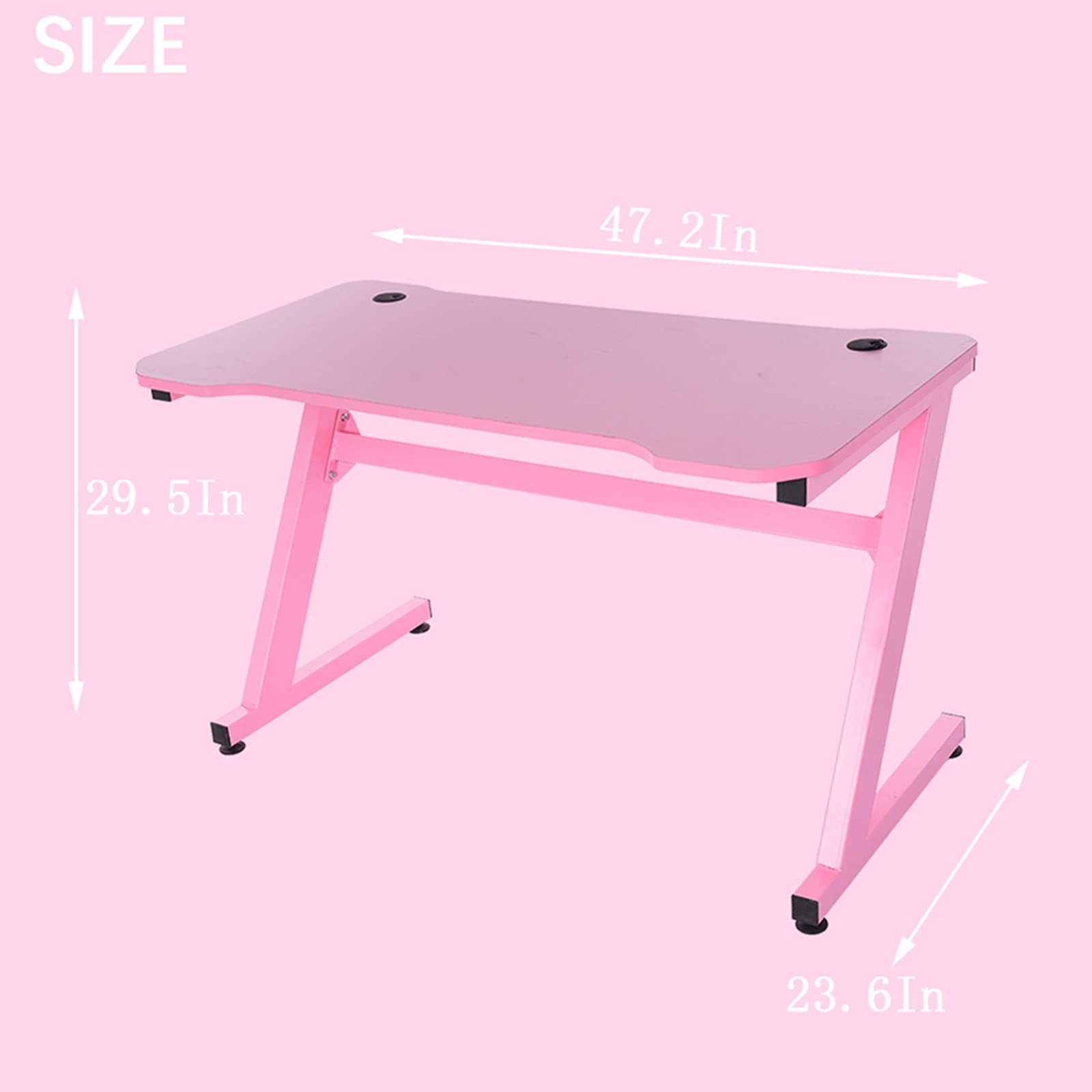 47.2 Inch Pink Gaming Desk - Ergonomic Z-Shaped Computer Table for Home Office & Gaming Workstation | Perfect for PC Gaming, Streaming & Remote Work (Pink)