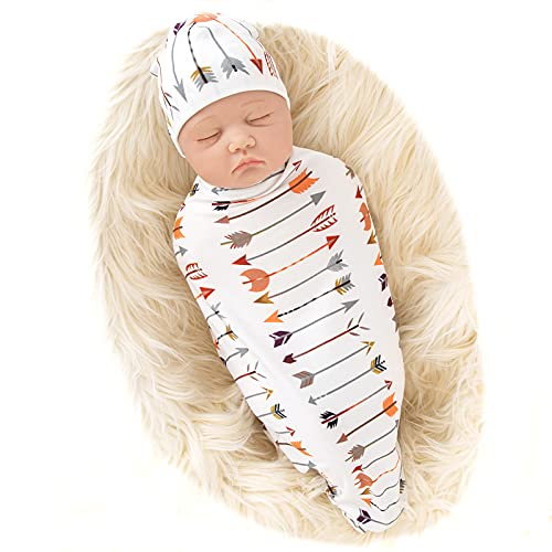 Galabloomer Newborn Swaddle Blanket with Beanie Set - Soft Baby Boy Receiving Blanket in Rainbow Colors - Perfect for Hospital, Photo Shoots & Gift Giving