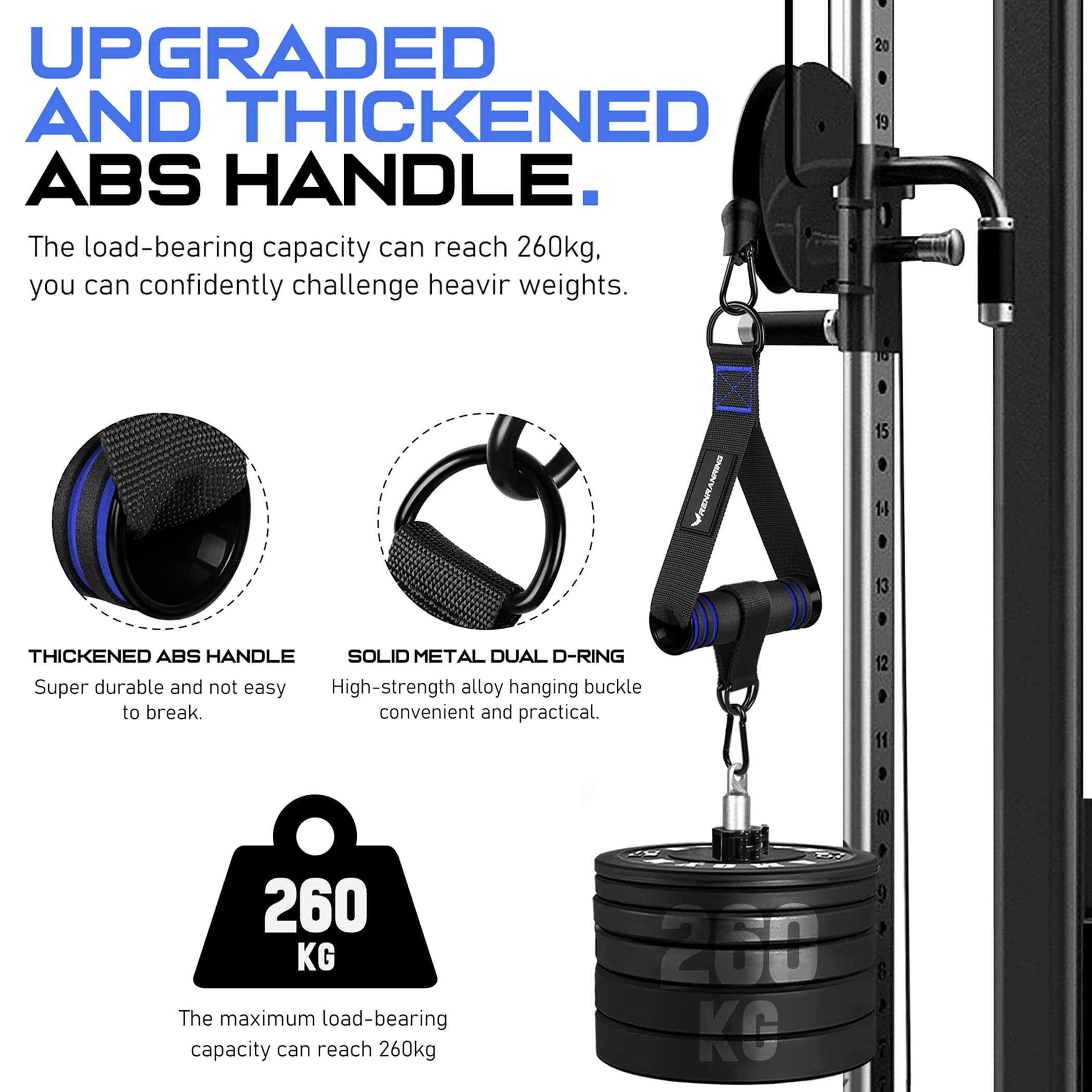 RENRANRING Gym Exercise Handles - Replacement Cable Machine Attachments for Pulleys, Resistance Bands & Strength Training - Pull Down Workout Accessories for Home Gym - Perfect for CrossFit, Weightlifting & Functional Training
