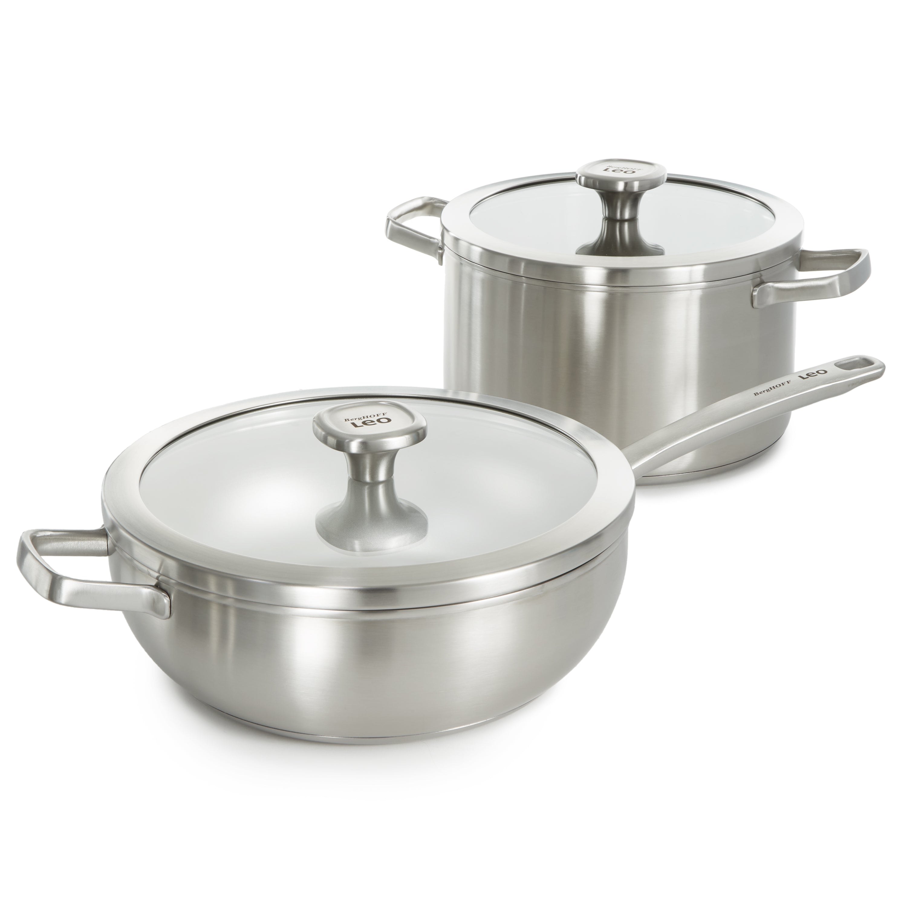 BergHOFF Leo Graphite 4-Piece Cookware Set with Glass Lids | Recycled 18/10 Stainless Steel Pots & Pans | Non-Stick Induction Compatible for Everyday Cooking & Entertaining