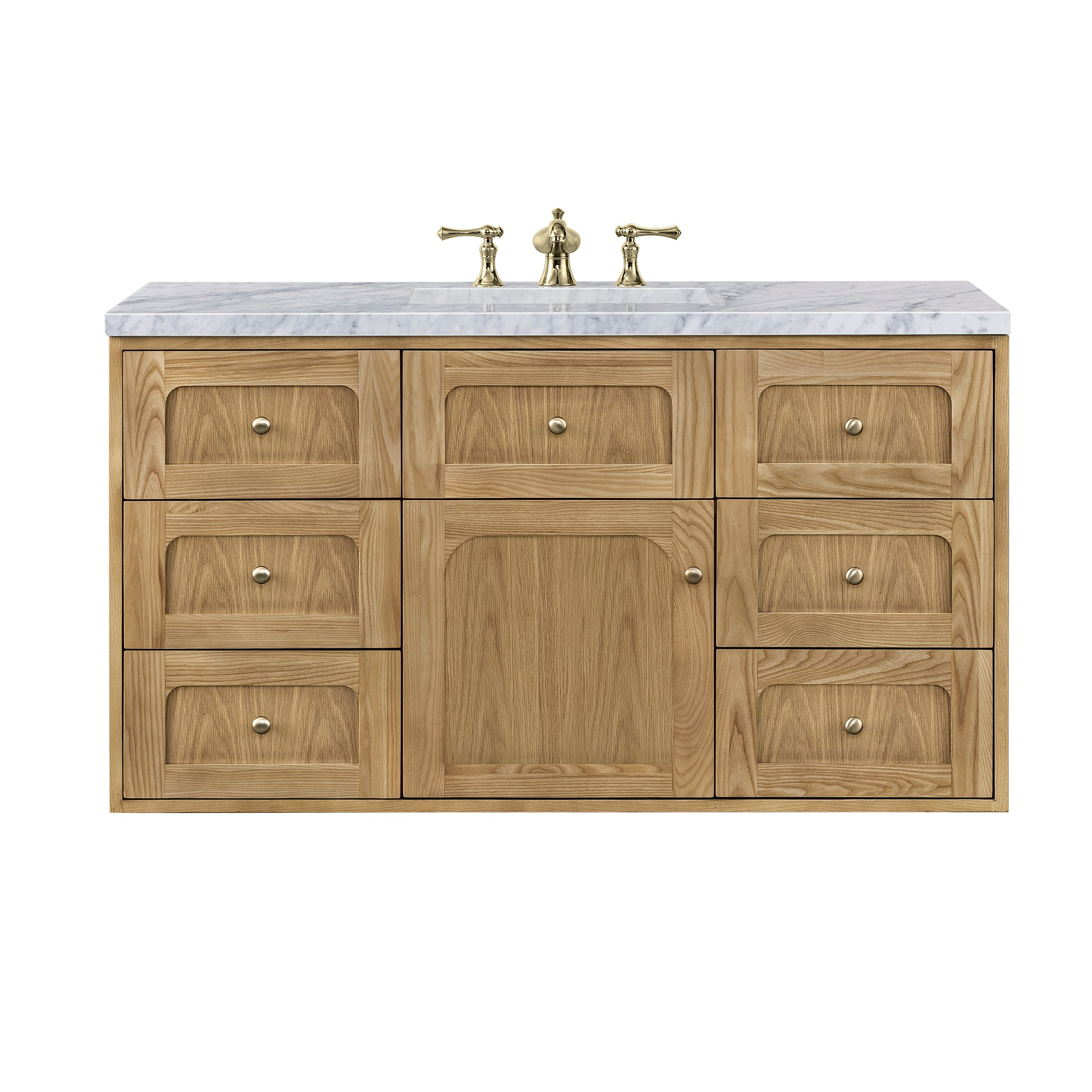 Laurent 48 Inch Single Bathroom Vanity with Carrara Marble Top - Light Natural Oak Finish for Modern Home Decor | Perfect for Master Bathroom & Guest Bathroom Renovation