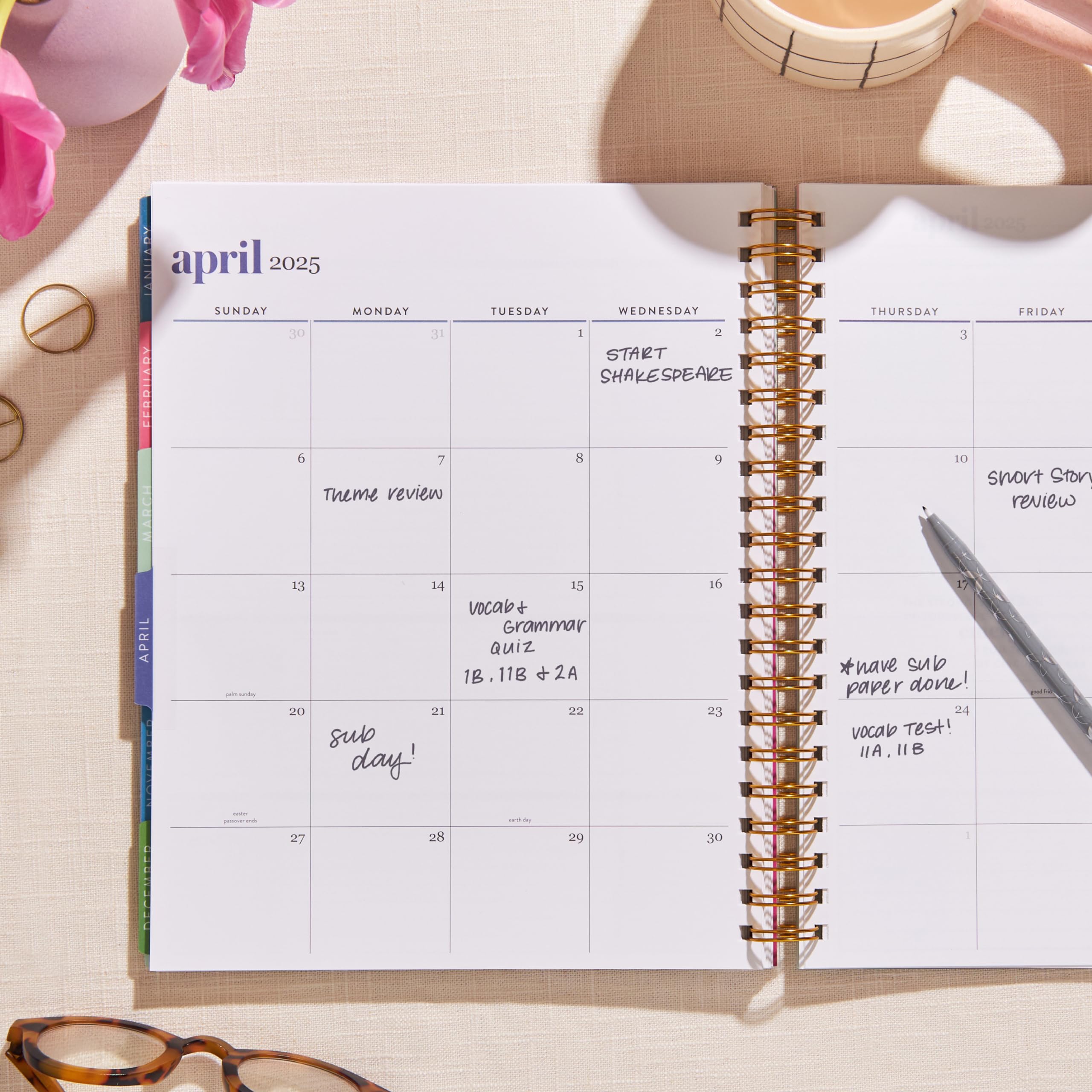 Erin Condren Inspired Large Weekly & Monthly Dated Planner (July 2024 - June 2025) - Boho Floral Cover | Perfect for Work, School & Personal Organization