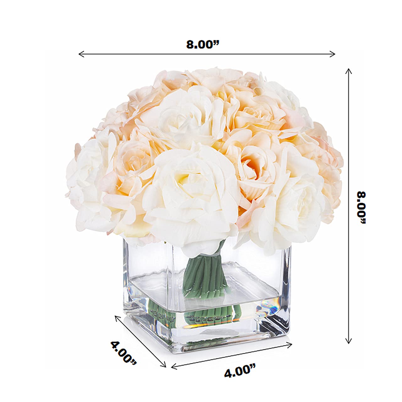 ENOVA FLORAL 18-Piece Artificial Rose Flowers in Vase with Faux Water - Cream Beige Fake Flowers for Wedding Centerpieces, Dining Table Decor, Home & Office Decoration