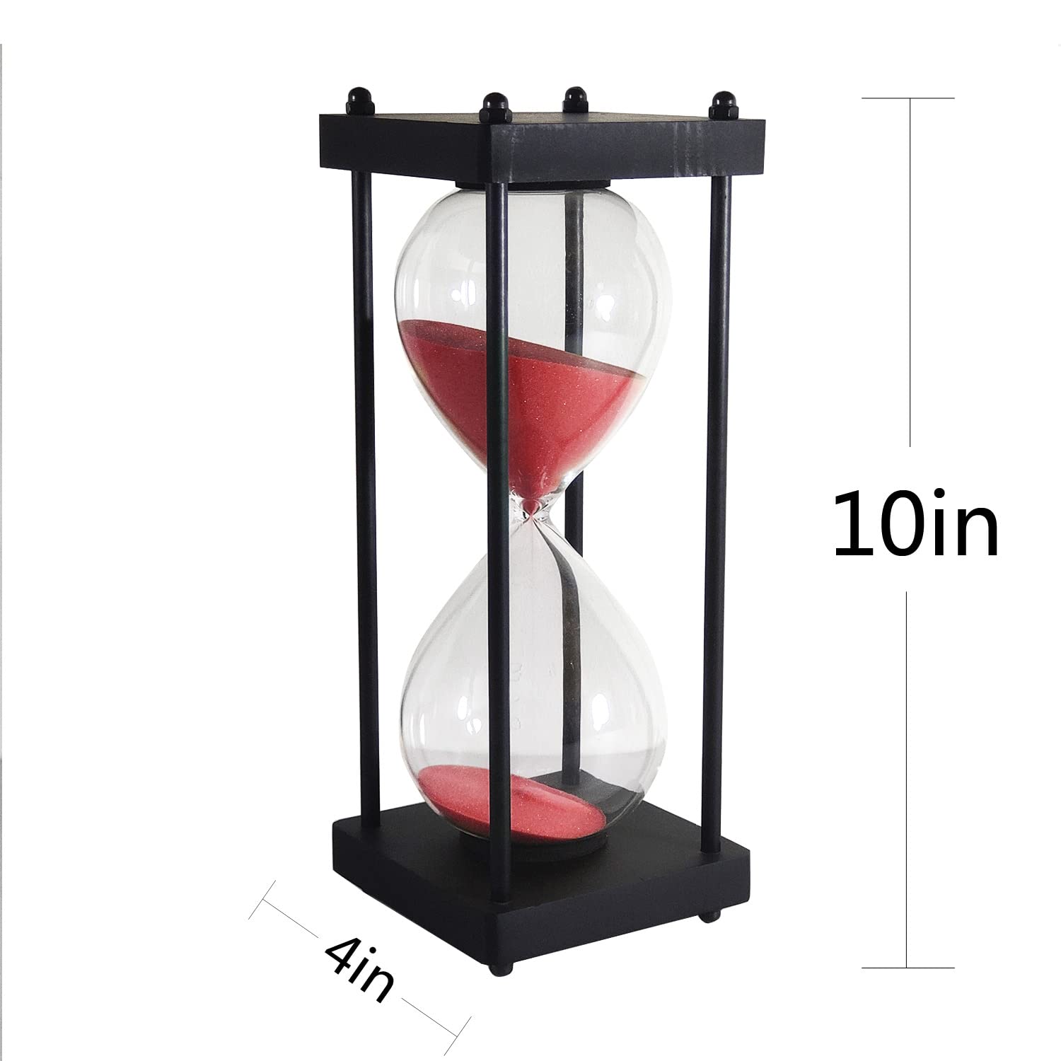 60 Minute Large Hourglass Timer - Decorative Black Frame Sandglass with Red Sand for Home Office Decor, Meditation, Yoga & Kitchen Cooking