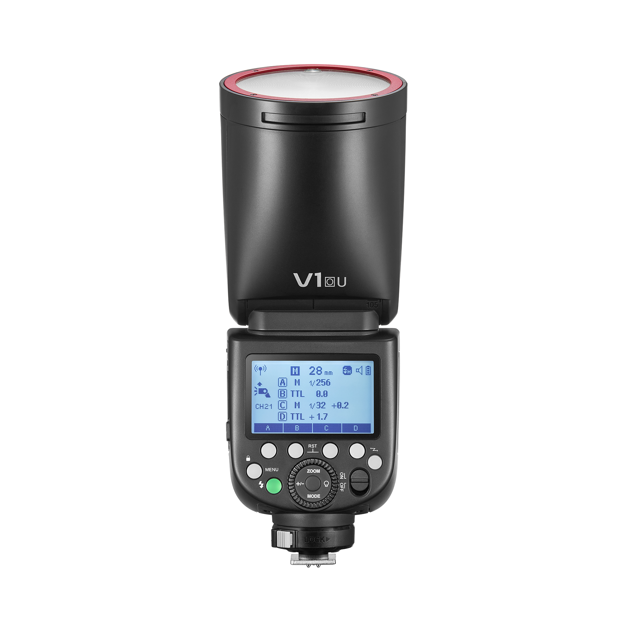Godox V1 Flash Speedlite for Olympus & Panasonic Cameras with Red Ring - Perfect for Portrait, Wedding & Event Photography