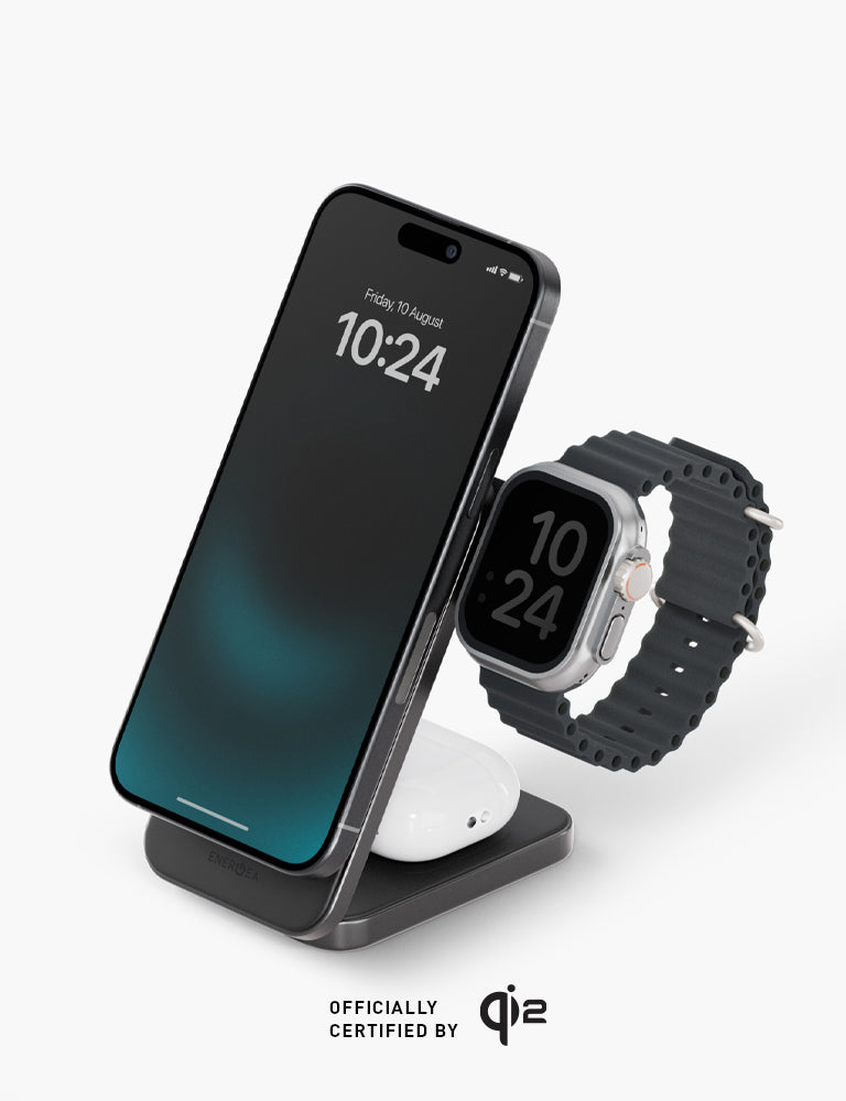 MagTrio Plus - 3-in-1 Magnetic Wireless Charger for iPhone, Android & AirPods | Fast Charging Stand for Home, Office & Car