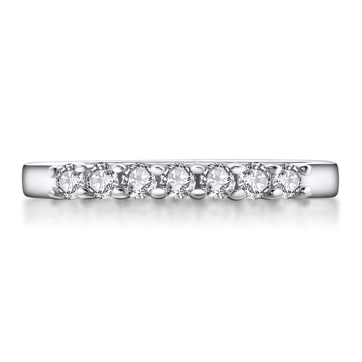 AINUOSHI Eternity Wedding Band - Platinum Plated Sterling Silver Ring with Round/Princess Cut Cubic Zirconia | Stackable Engagement Ring for Women | Jewelry Box Included | Perfect for Anniversaries, Proposals & Everyday Elegance