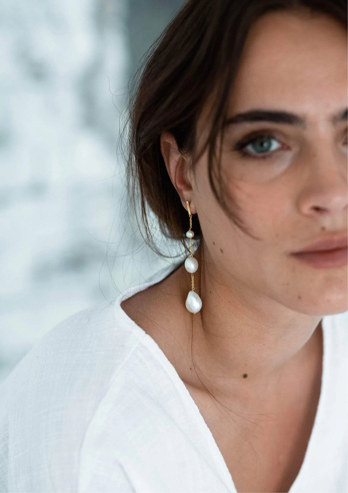Lola Knight Alora Minimalist Pearl Bridal Earrings - 18K Gold Plated for Weddings, Prom & Special Occasions