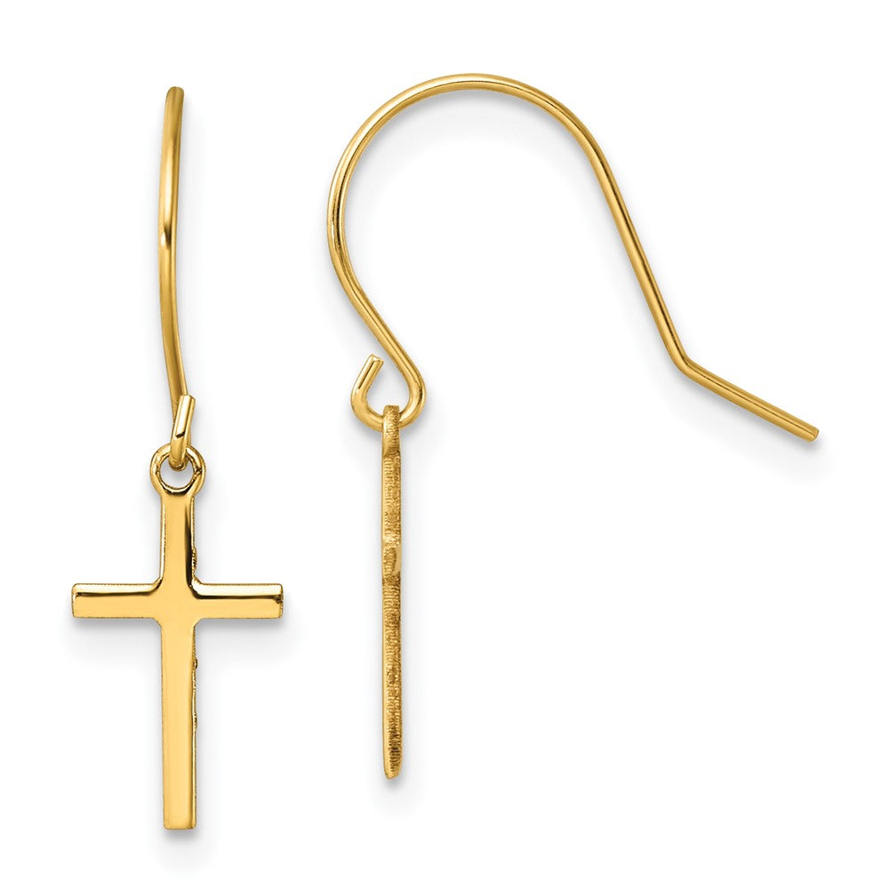 Gold Dangle Cross Shepherd Hook Earrings for Women - 14K Gold Plated Religious Jewelry - Perfect for Church, Weddings & Everyday Wear - Model TM788