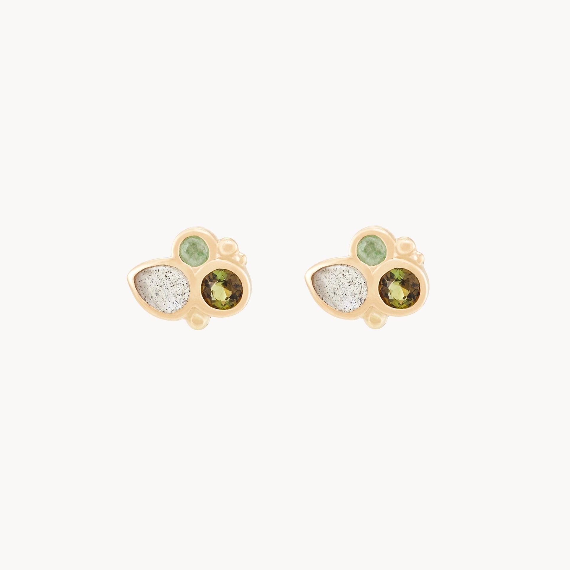 14K Yellow Gold Earth Element Stud Earrings with Natural Gemstones | Boho Chic Jewelry for Women, Everyday Wear & Special Occasions