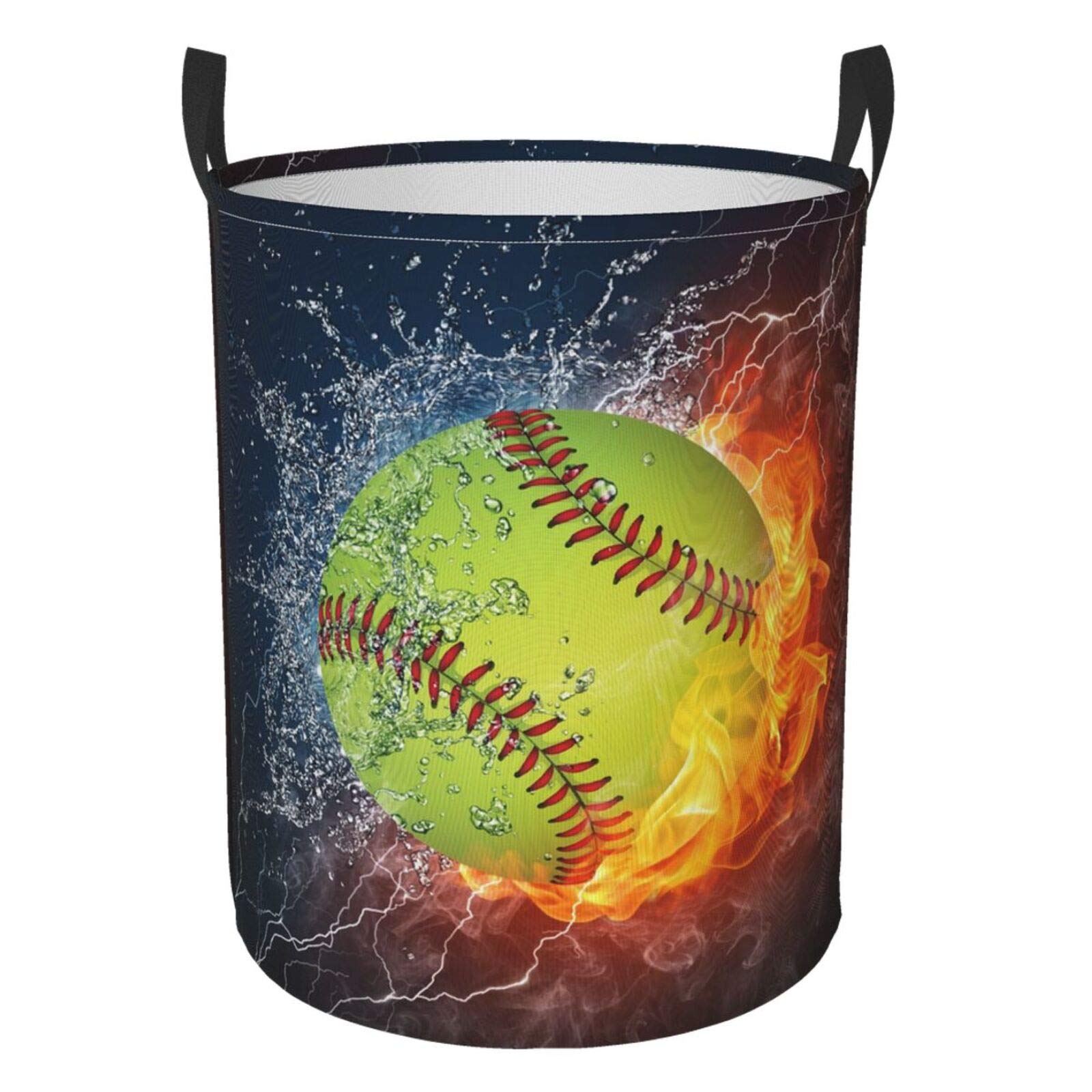 Foruidea Fire Softball Laundry Basket - Collapsible Clothes Hamper with Oxford Fabric, Foldable Storage Bin for Home, Office, Dorm & Nursery | Perfect for Laundry Room Organization, Baby Clothes Storage & Space Saving Solutions