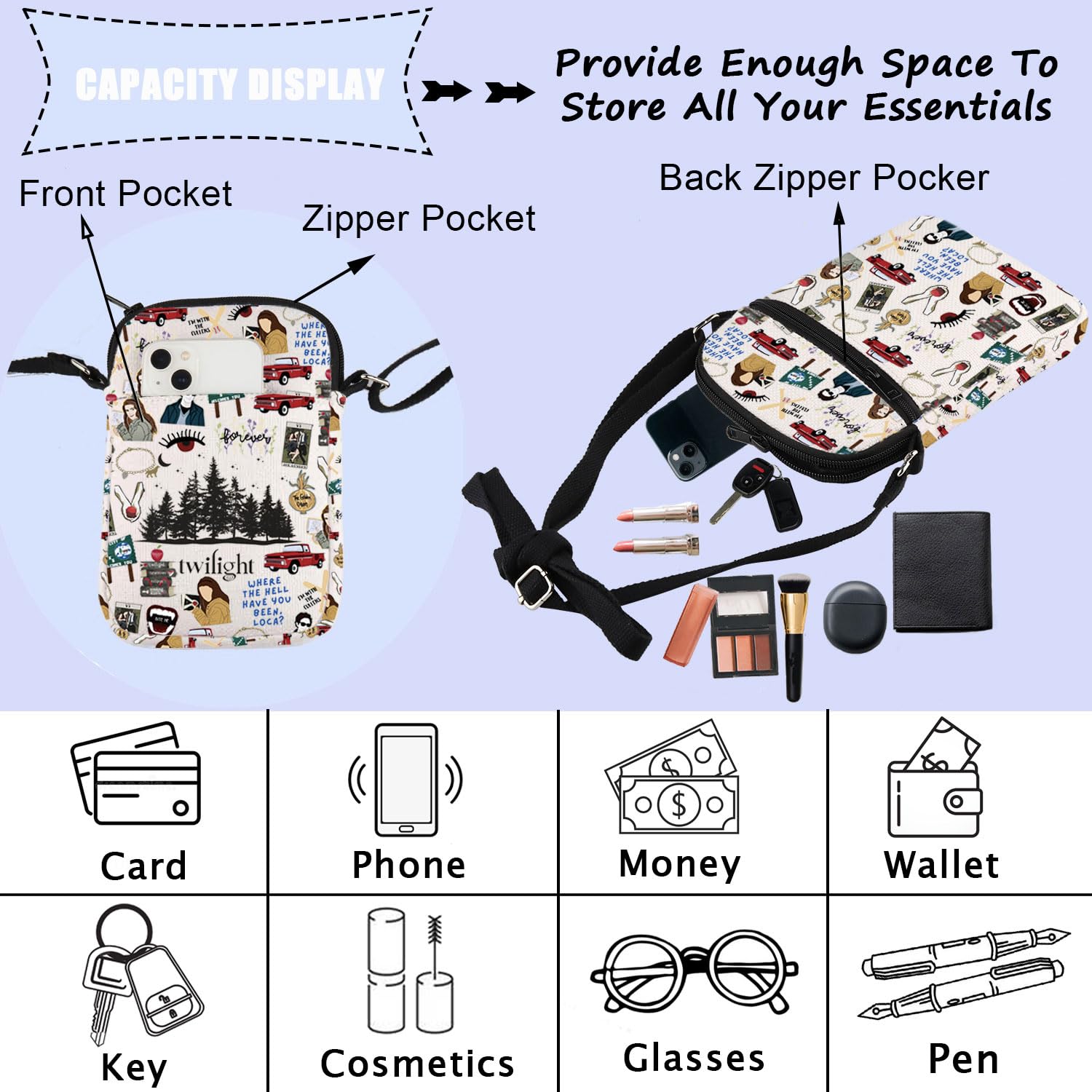 Ensianth Vampire Themed Crossbody Messenger Bag - Gothic Gift for Halloween, Cosplay & Dark Fashion Accessories | Perfect for LARP, Parties & Everyday Use