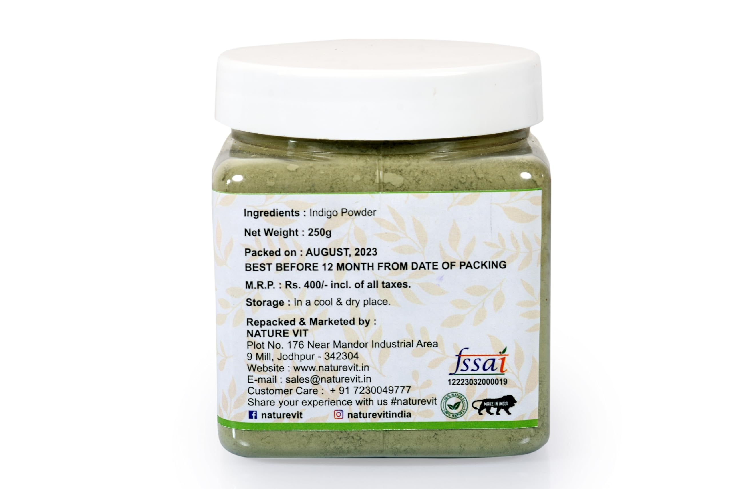 Natural Indigo Powder for Hair Coloring - 250g Jar | Chemical-Free, Protects & Strengthens Hair | DIY Herbal Hair Dye for Gray Coverage & Healthy Locks | Perfect for Home Use & Organic Beauty Routines