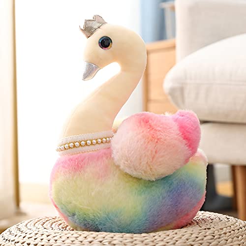 Rainbow-White Swan Plush Toy for Couples, 28-30cm Stuffed Animal Wedding Gift, Romantic Anniversary Present, Valentine's Day Decor - Perfect for Wedding Centerpieces, Anniversary Surprises & Couple's Bedroom Decor