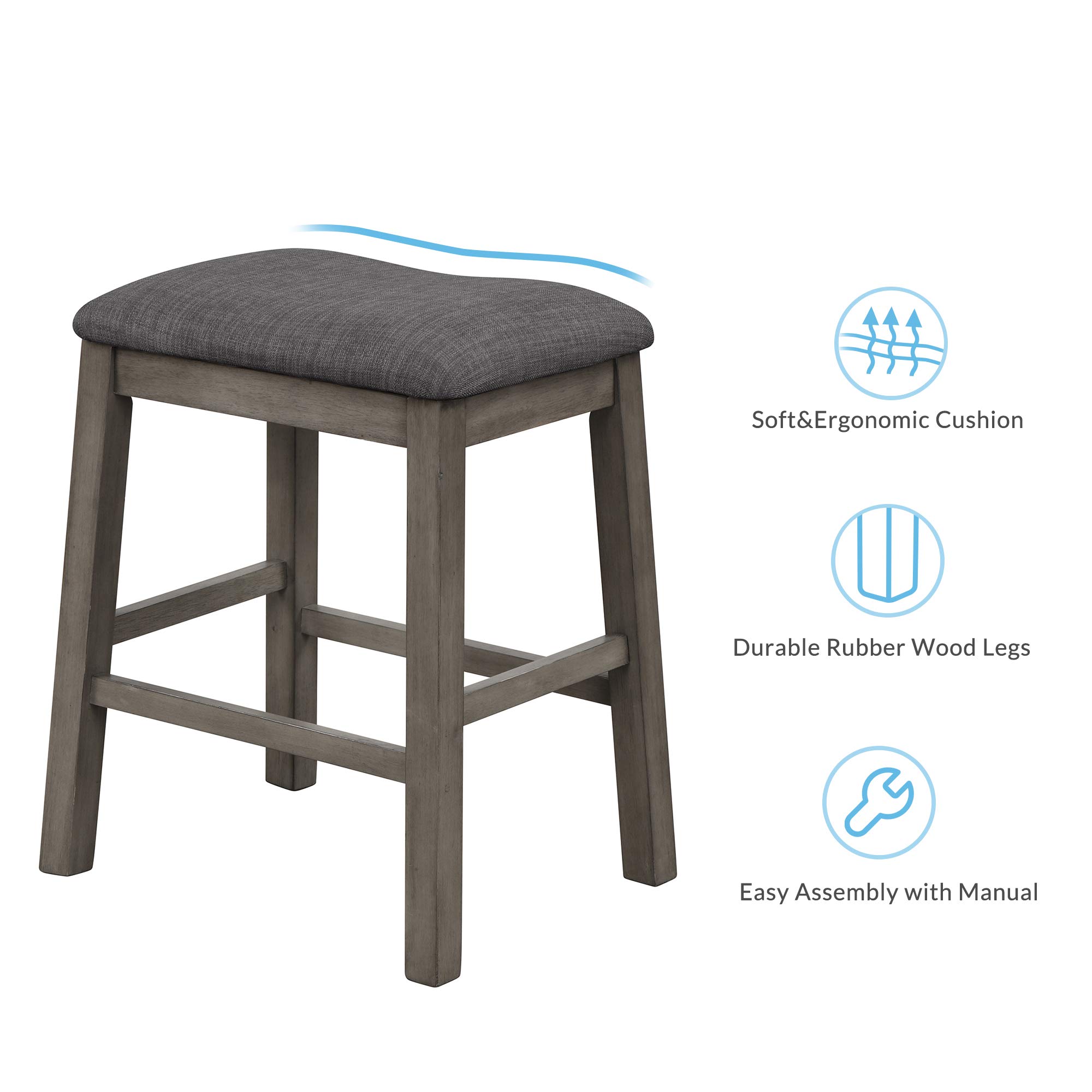 3 Piece Wooden Dining Table Set with 3-Tier Storage Shelf & Padded Stools - Compact Bar Pub Table for Small Spaces, Rustic Farmhouse Counter Height Set, Dark Gray (36