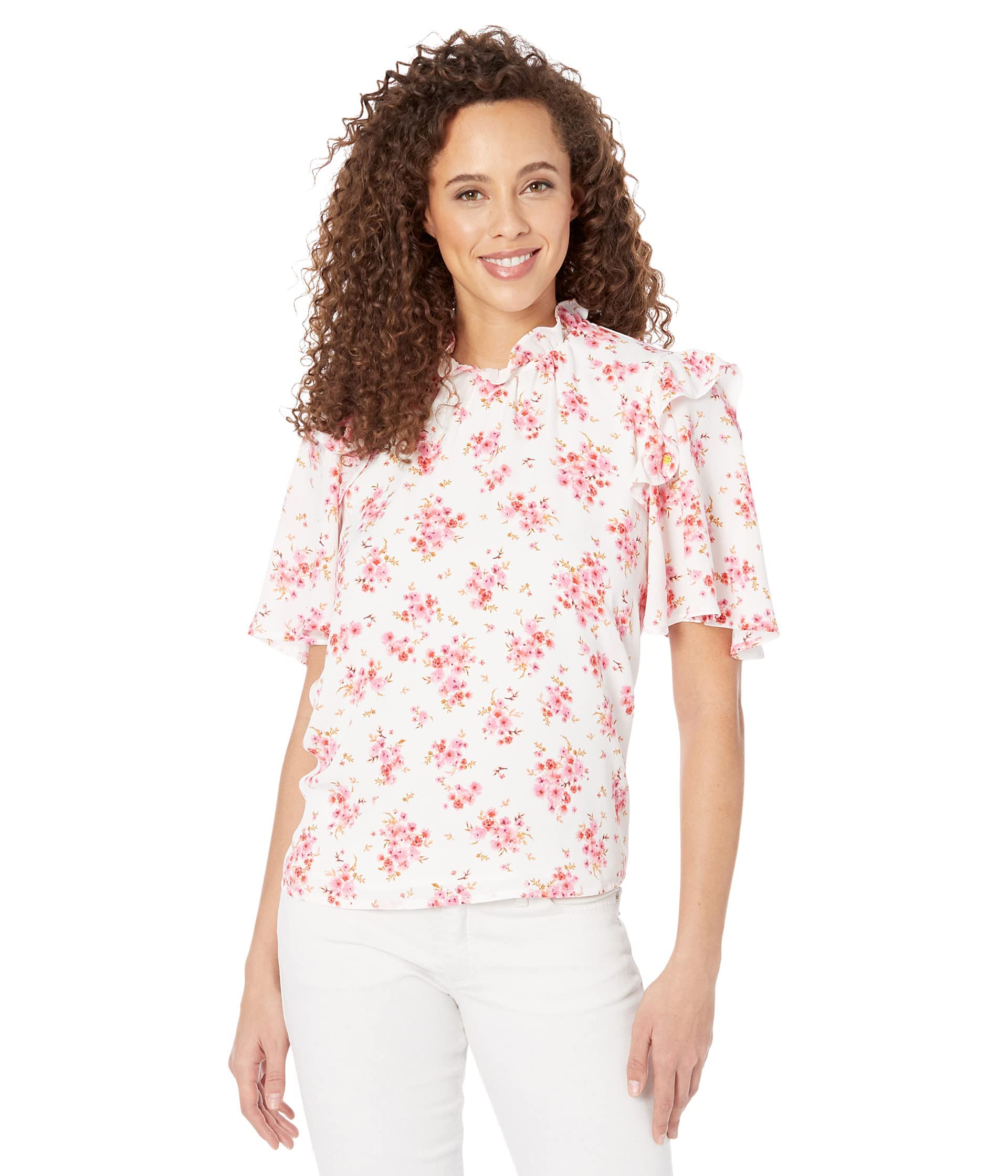 CeCe Women's Flutter Sleeve Romantic Blouse - Flowy Boho Top for Date Night, Wedding Guest Outfit & Spring Summer Fashion