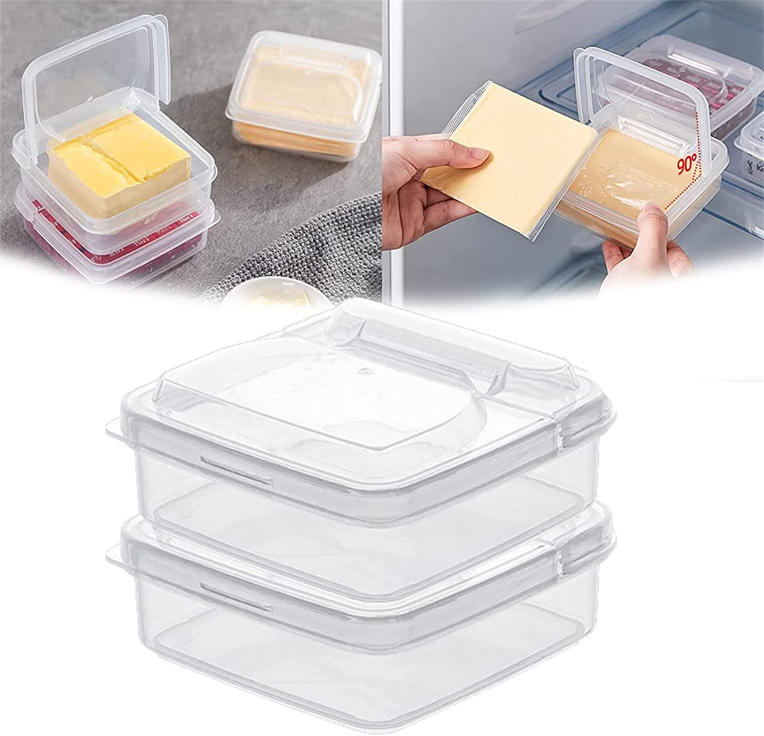 **2-Pack Clear Flip-Top Cheese & Food Storage Containers for Fridge – Leakproof Airtight Organizer for Cheese Slices, Vegetables, Fruits & Meal Prep – Portable Kitchen & Refrigerator Organization**