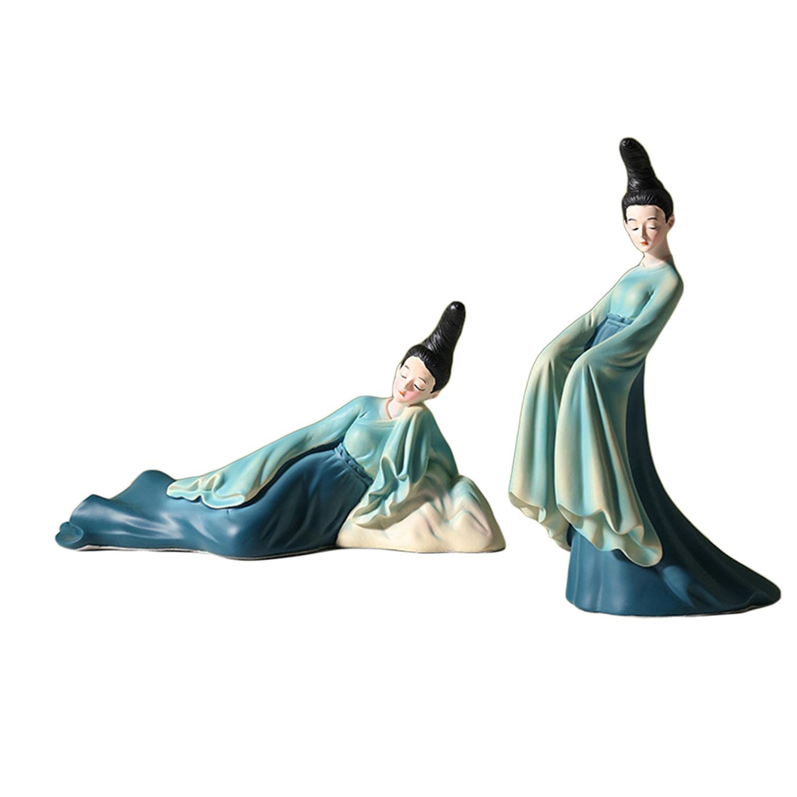 Fenteer Chinese Dancer Figurine - Handcrafted Green Ornament Sculpture Statue for Home, Cabinet & Shelf Decor | Perfect for Living Room, Office & Gift Giving