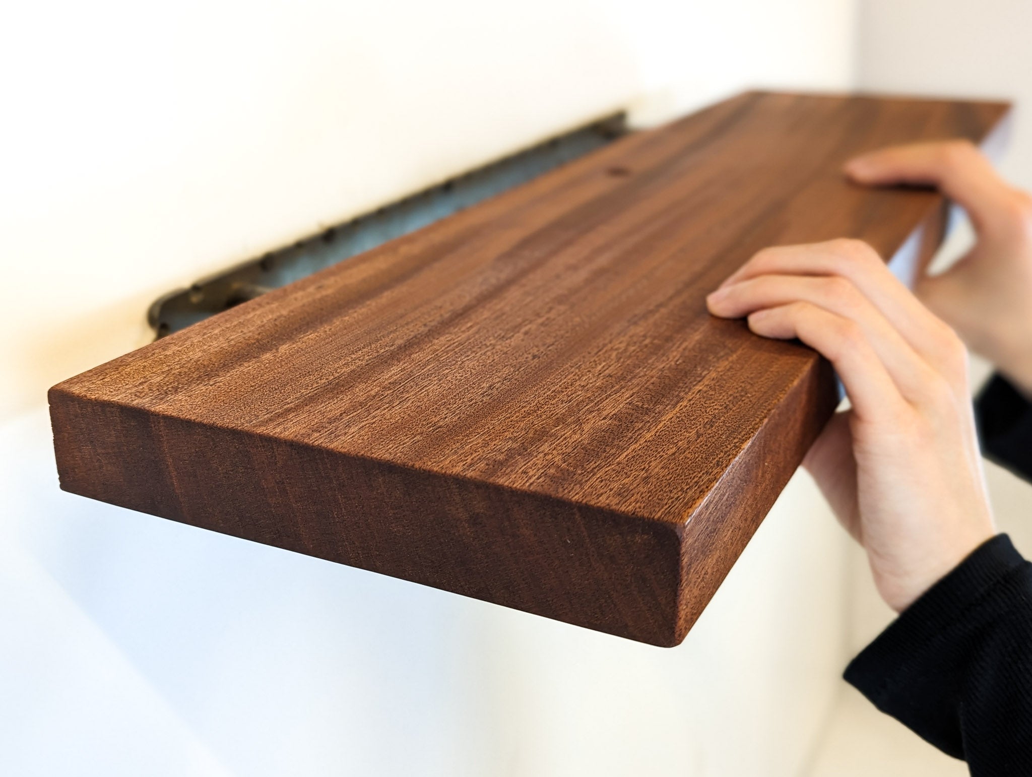 Solid Oak Floating Shelf with Grommet Holes - Heavy Duty Wall Mounted Shelf for Kitchen, Bathroom, Living Room & Office Storage & Decor