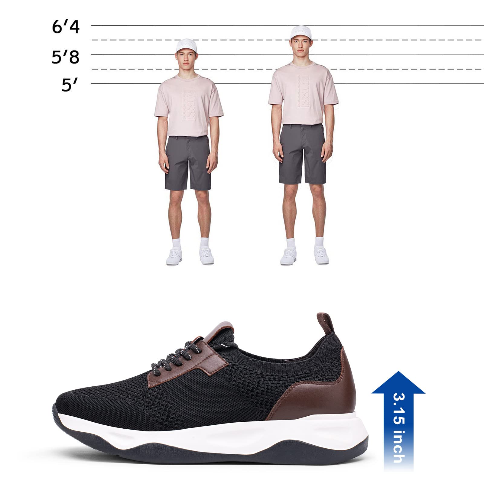 CHAMARIPA Men's Height Increasing Elevator Shoes - Invisible Lifting Sneakers with Hidden Heel for Casual Wear & Dating (3.5 Inch Height Boost)