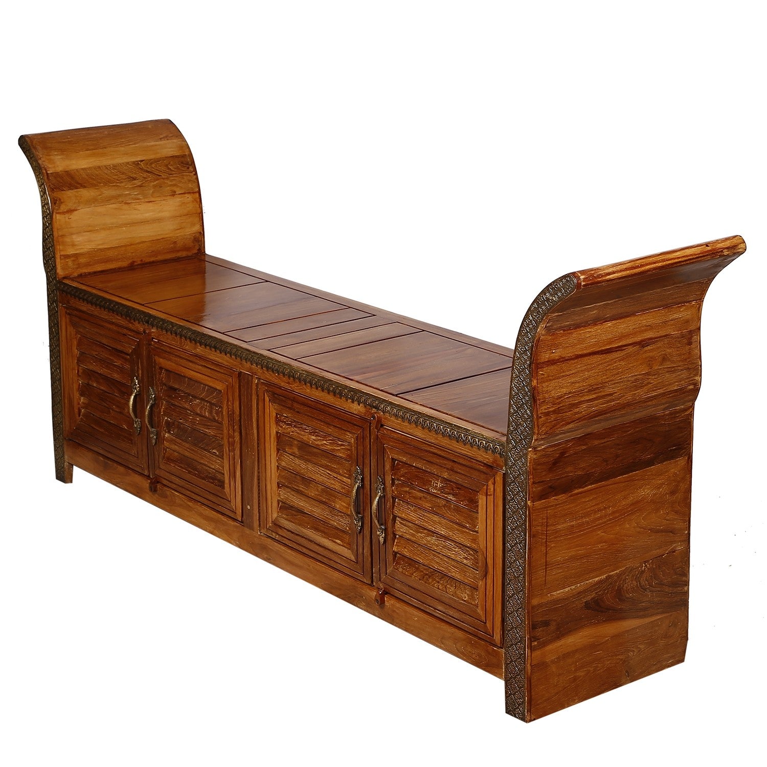 Antique Brass Embossed Sofa Shoe Bench - Elegant Entryway Seating with Storage for Hallway, Bedroom or Living Room