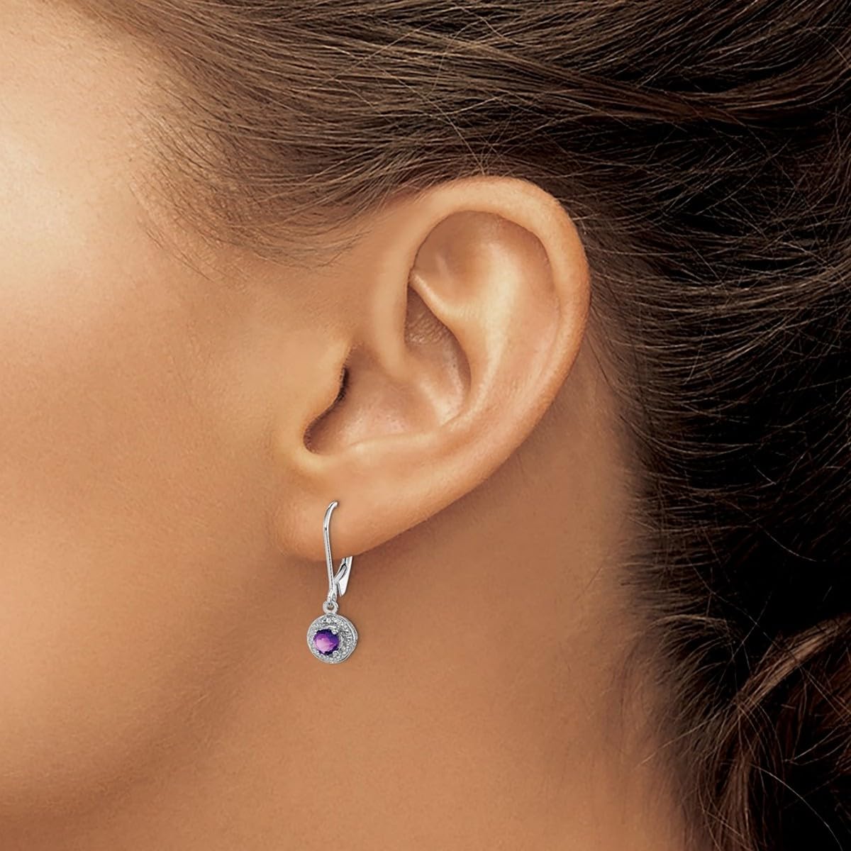 925 Sterling Silver Dangle Polished Leverback Diamond and Amethyst Earrings for Women - 26x7mm Wide Elegant Drop Earrings for Party, Wedding & Evening Occasions