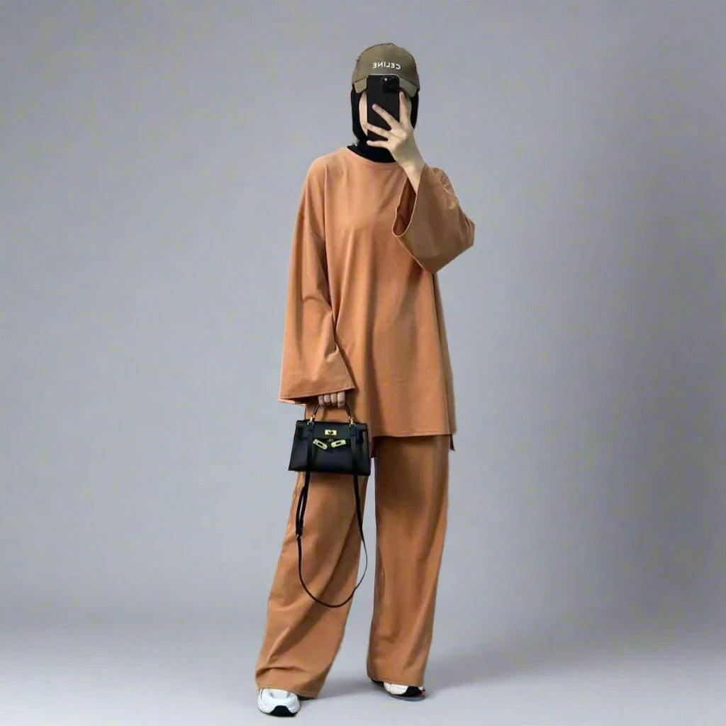 2-Piece Muslim Women's Outfit - Modest Daily Wear Tops & Pants Set for Prayer, Work & Casual Occasions