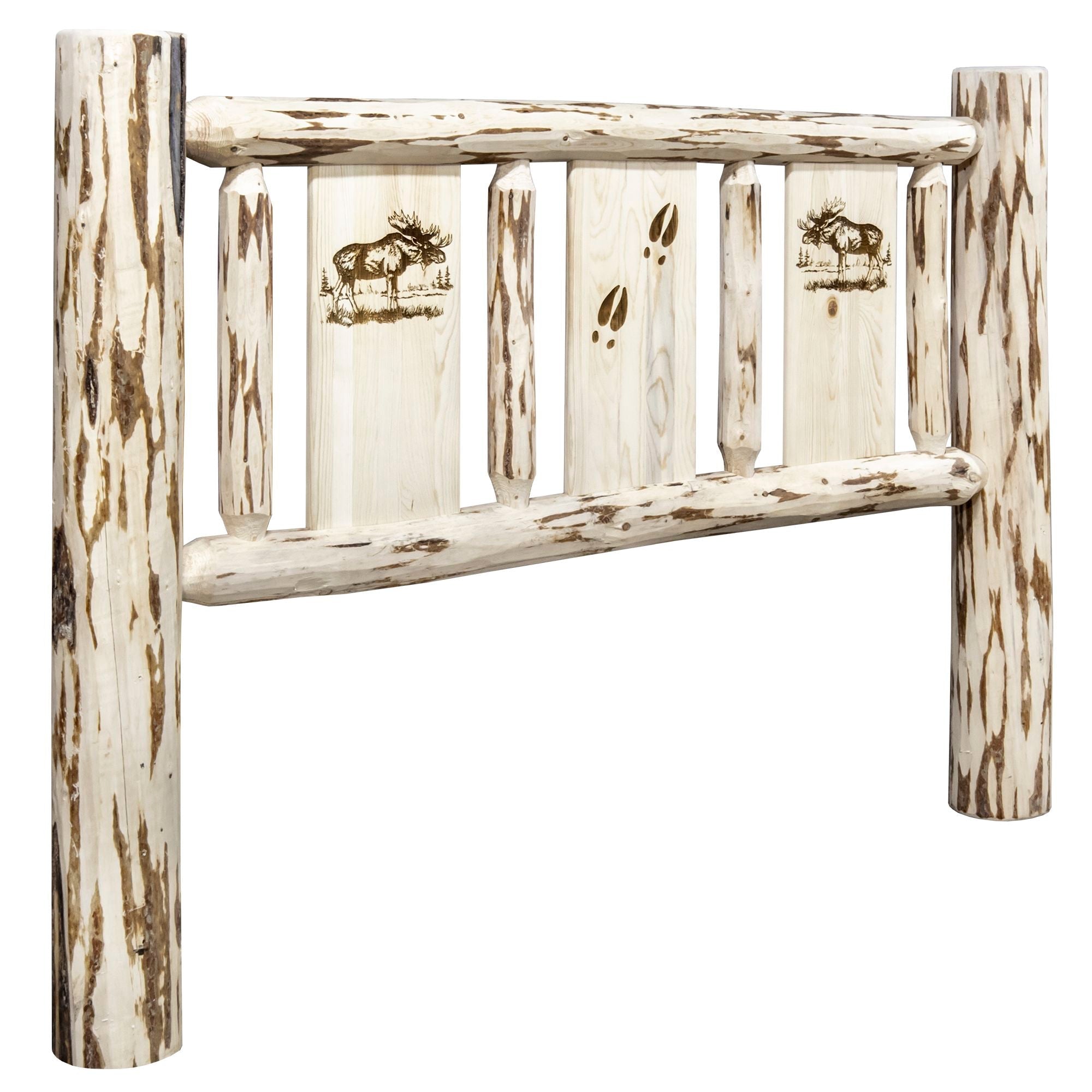 Montana Headboard with Laser Engraved Design - Clear Lacquer Finish Wooden Bed Frame - Perfect for Rustic, Farmhouse & Cabin Bedroom Decor