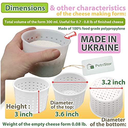 1/3QT Small Cheese Mold for Homemade Cheese Making - Soft Cheese, Cream Cheese & Feta Mold - DIY Cheese Making Supplies Basket - Perfect for Artisan Cheesemaking, Home Kitchens & Gifts