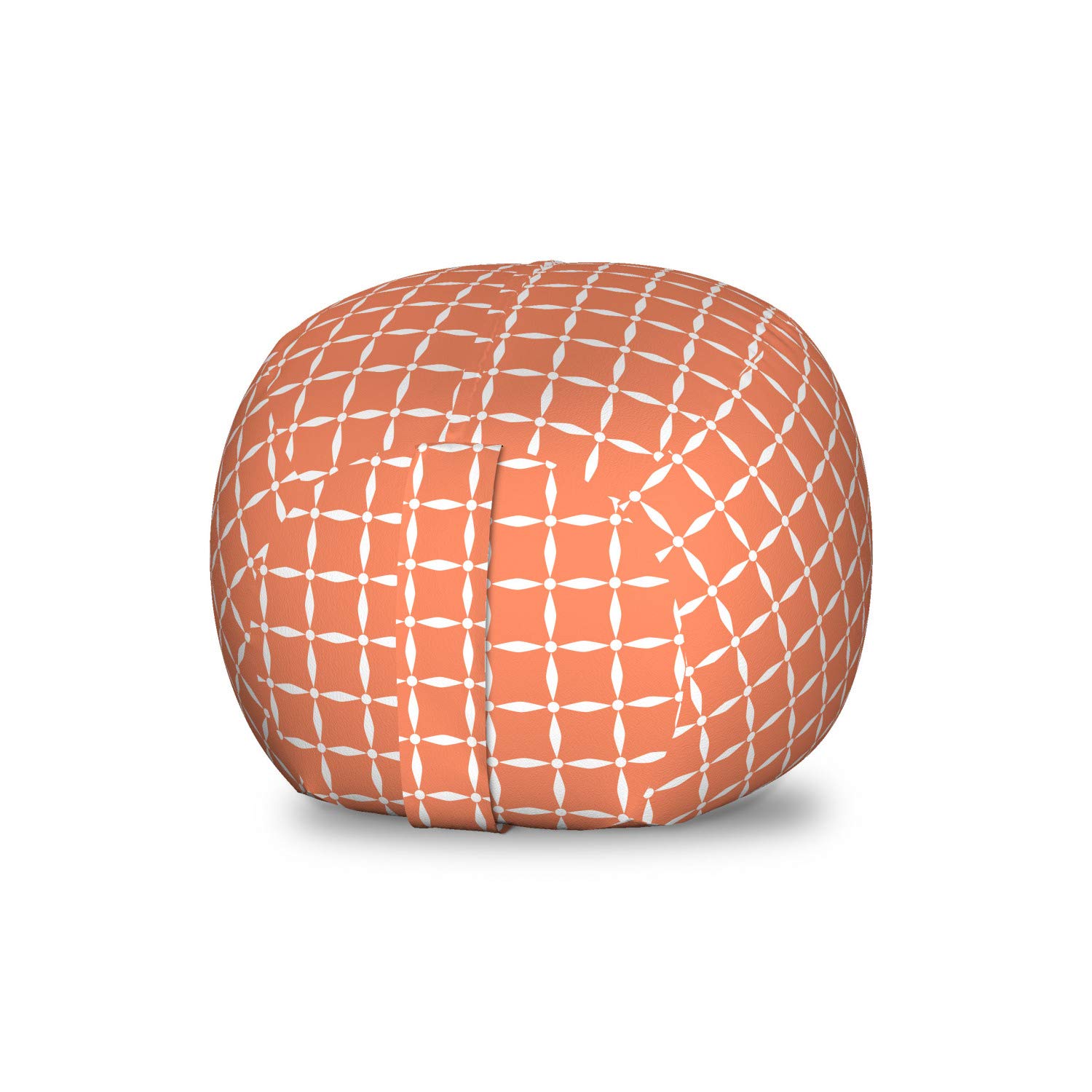Ambesonne Floral Storage Toy Bag Chair - Modern Geometric Tile Pattern with Flowers, Petals & Dots - Washable Stuffed Animal Organizer for Kids Room - Small Size Orange & White - Perfect for Nursery, Playroom & Bedroom Organization