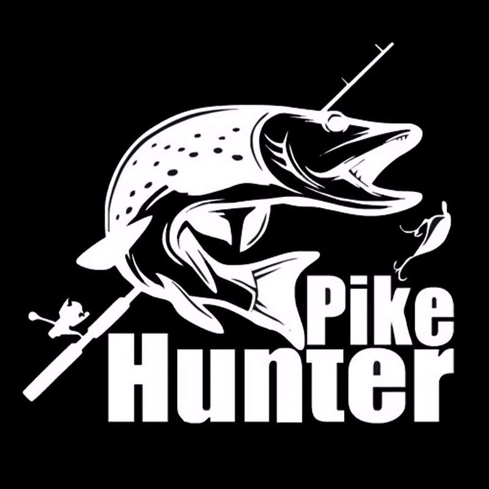 Car777 Reflective Pike Hunter Fish Car Decal - White Vinyl Sticker for Auto Body & Window Decoration | Perfect for Truck, SUV & Boat Customization