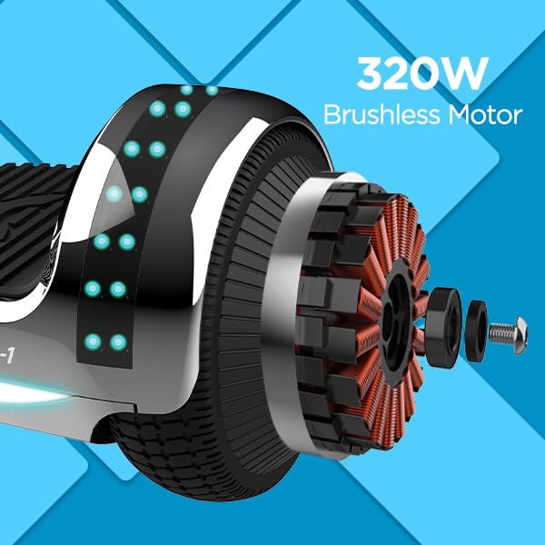 Hover-1 Matrix Electric Self-Balancing Hoverboard with 6.5” LED Tires - Color-Changing Fender Lights, Dual 150W Motors, 7 mph Max Speed, 3 Miles Range - Perfect for Commuting, Campus Travel & Outdoor Fun