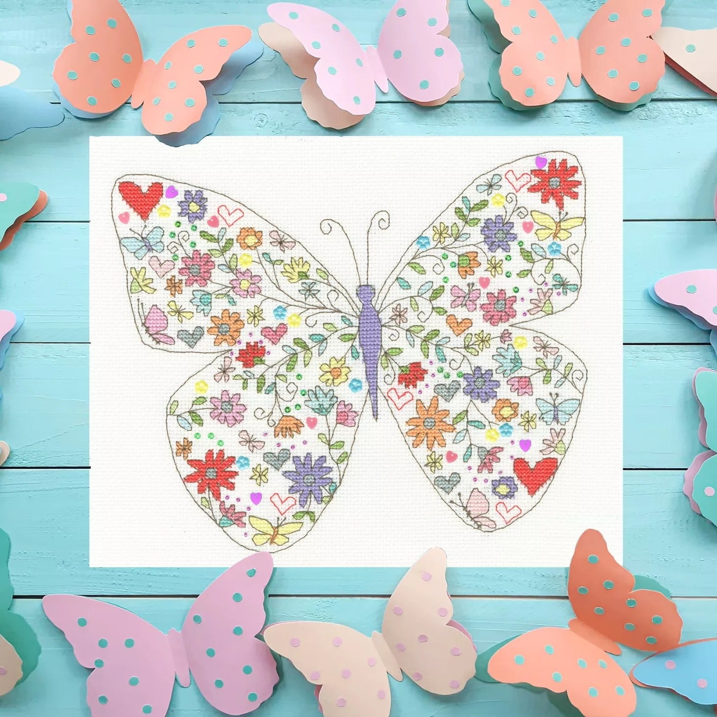 Butterfly Cross Stitch Kit for Beginners - Complete Embroidery Set with Pattern, Thread & Needle - DIY Handmade Craft for Home Decor, Gifts & Relaxation