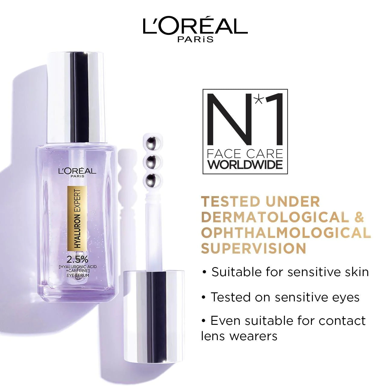 Hyaluron Expert Eye Serum with 2.5% Hyaluronic Acid & Caffeine - Dark Circle & Puffiness Reduction for Bright, Youthful Eyes - Perfect for Morning & Night Skincare Routine