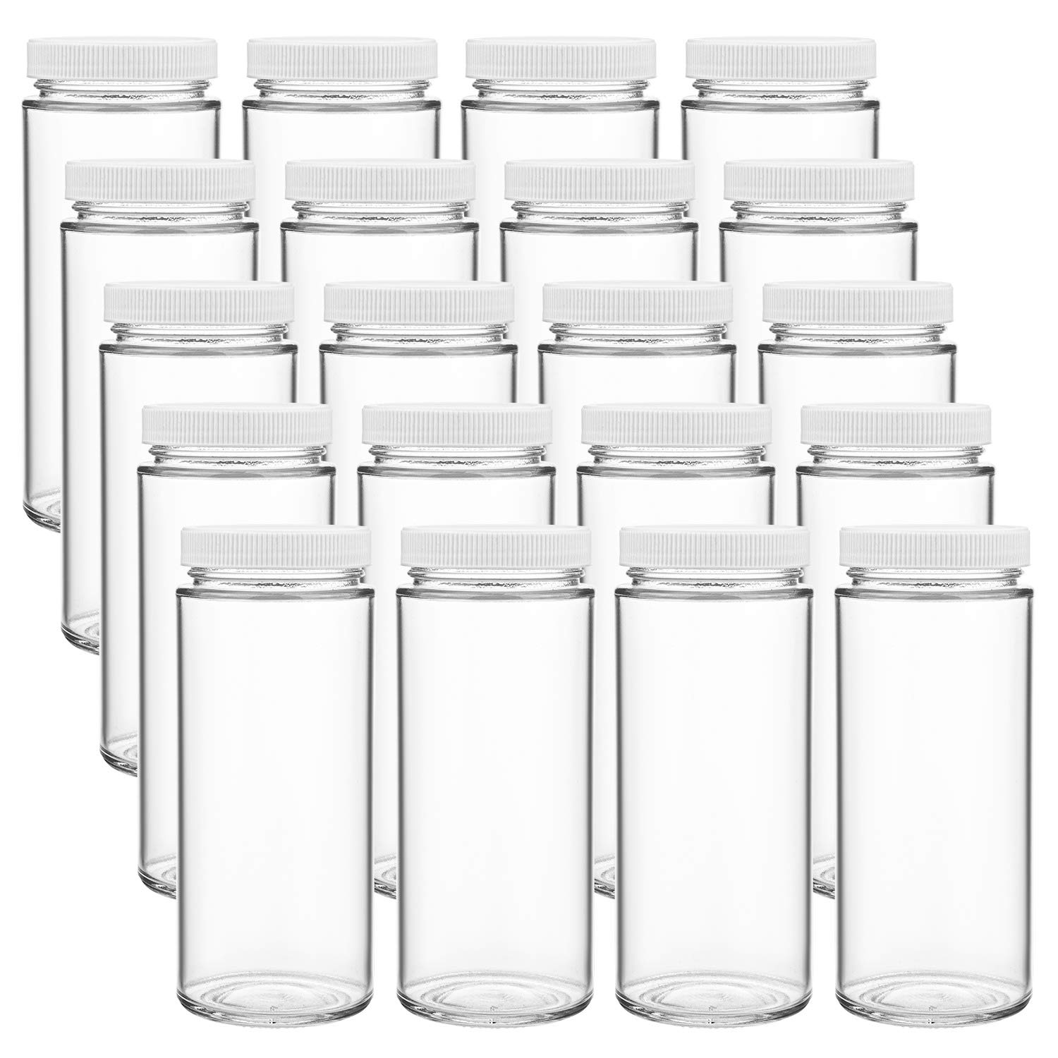 20 Pack 12 oz Glass Jars with Airtight Plastic Lids - Reusable Mason Canning Jars for Juice, Smoothies, Beverage Storage & Meal Prep - Perfect for Home, Office, and Outdoor Activities