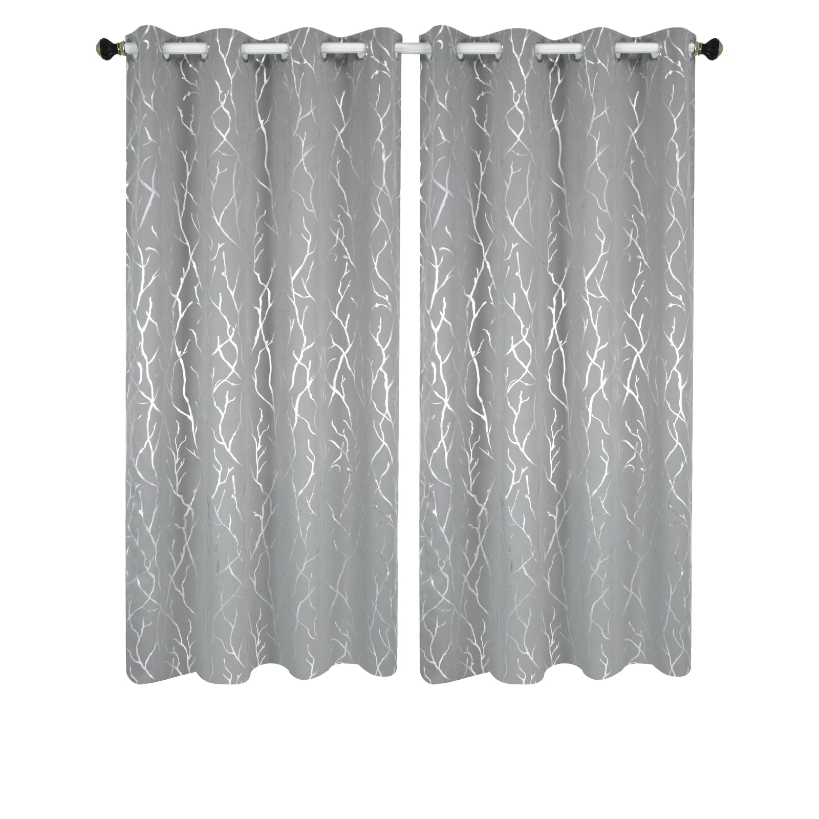 GKLLXC 2-Pack Blackout Curtains with Perforated Design - Silver Foil Printed Forest Branches Pattern for Living Room, Bedroom, Balcony & Study | Light Filtering, Privacy & Stylish Home Decor