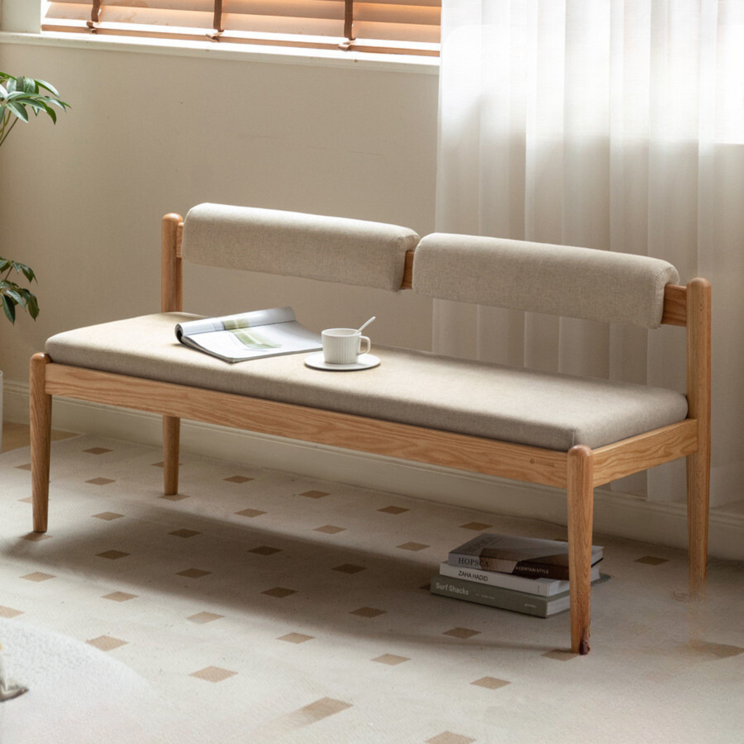 Solid Oak & Black Walnut Wooden Soft Bench - Handcrafted Wooden Stool for Entryway, Bedroom, Living Room & Outdoor Use