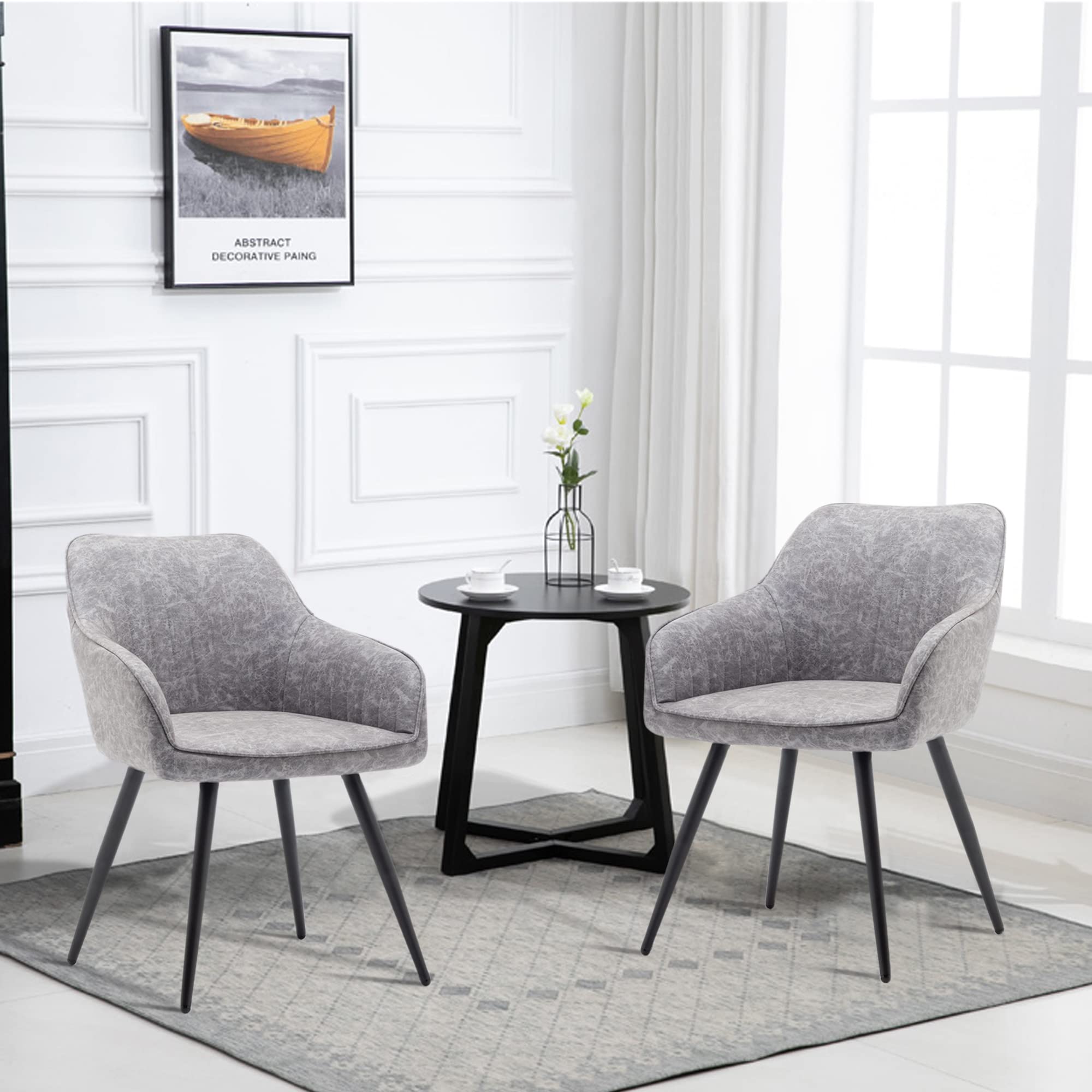 Annjoe Faux Suede Accent Chairs Set of 2 - Modern Upholstered Armchairs with Metal Legs for Living Room, Office, Kitchen, Bistro & Cafe - Perfect for Relaxing, Reading & Entertaining Guests