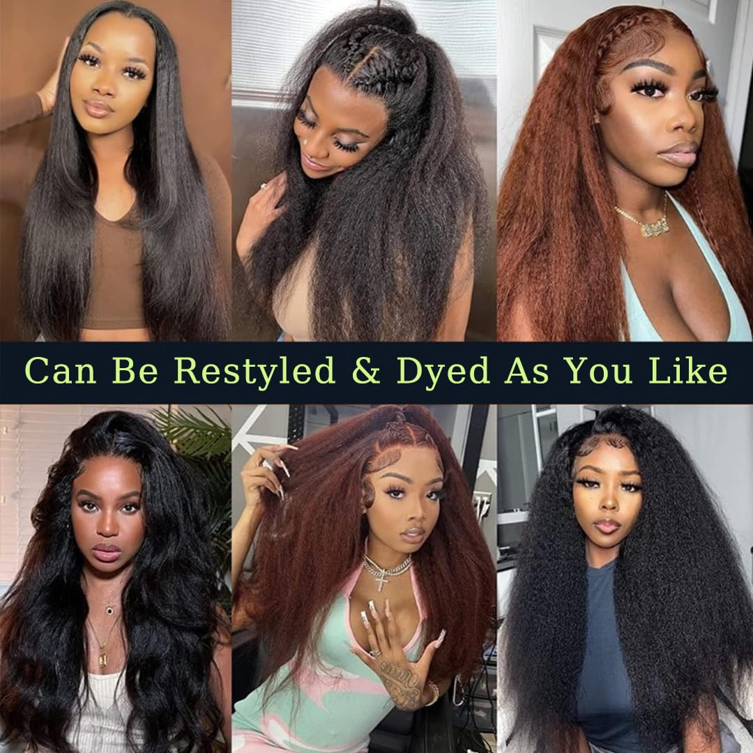 24Inch Kinky Straight Human Hair Lace Front Wig - Pre Plucked with Baby Hair, 13x6 HD Transparent Lace, 180% Density, Natural Yaki Straight Human Hair Wigs for Black Women | Perfect for Daily Wear, Parties, Cosplay & Protective Styling
