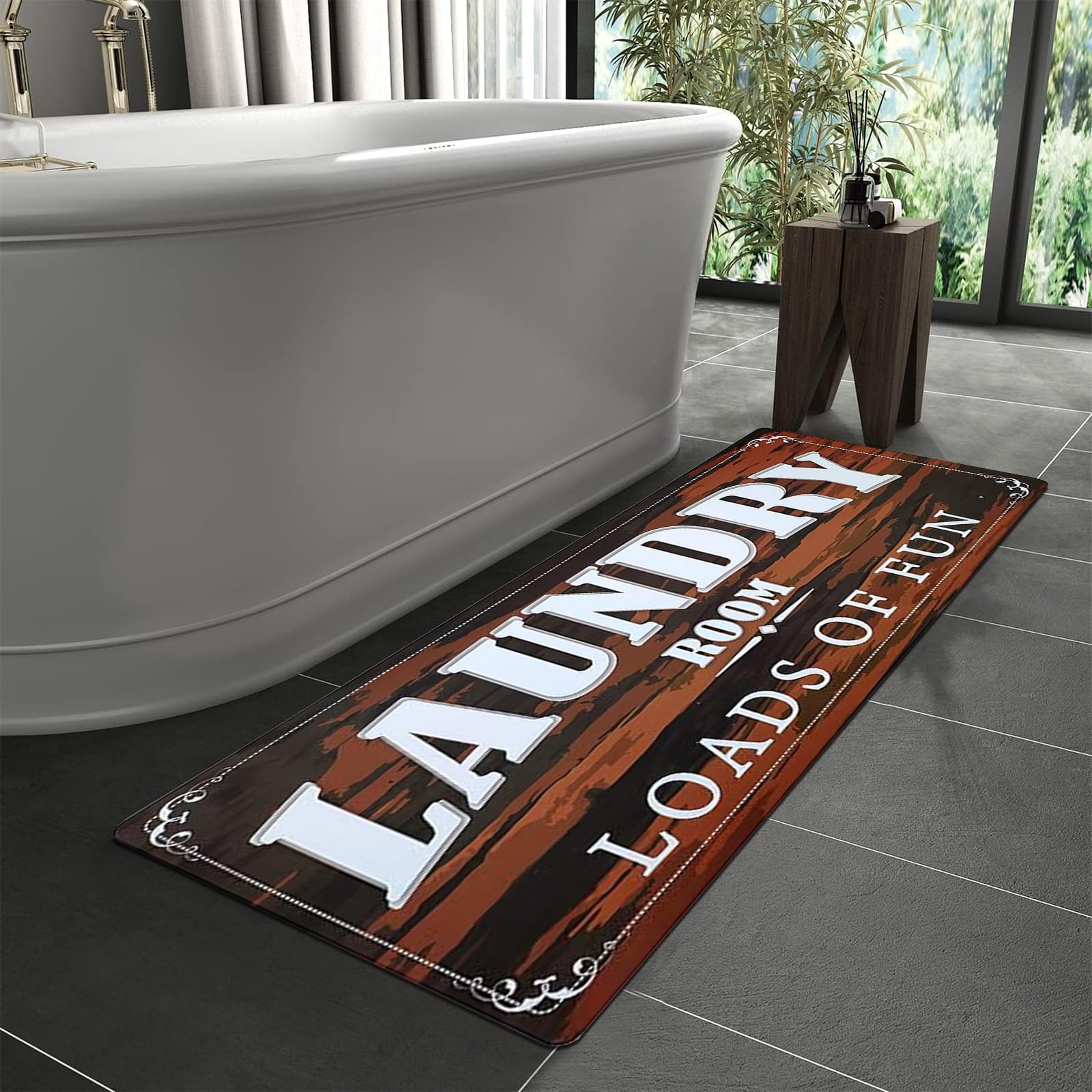 USTIDE Thick Rubber Non-Slip Laundry Room Rug - 20x48 Inch Tawny Brown Runner Mat for Kitchen, Bathroom, Hallway & Entryway - Durable Floor Decor for High Traffic Areas