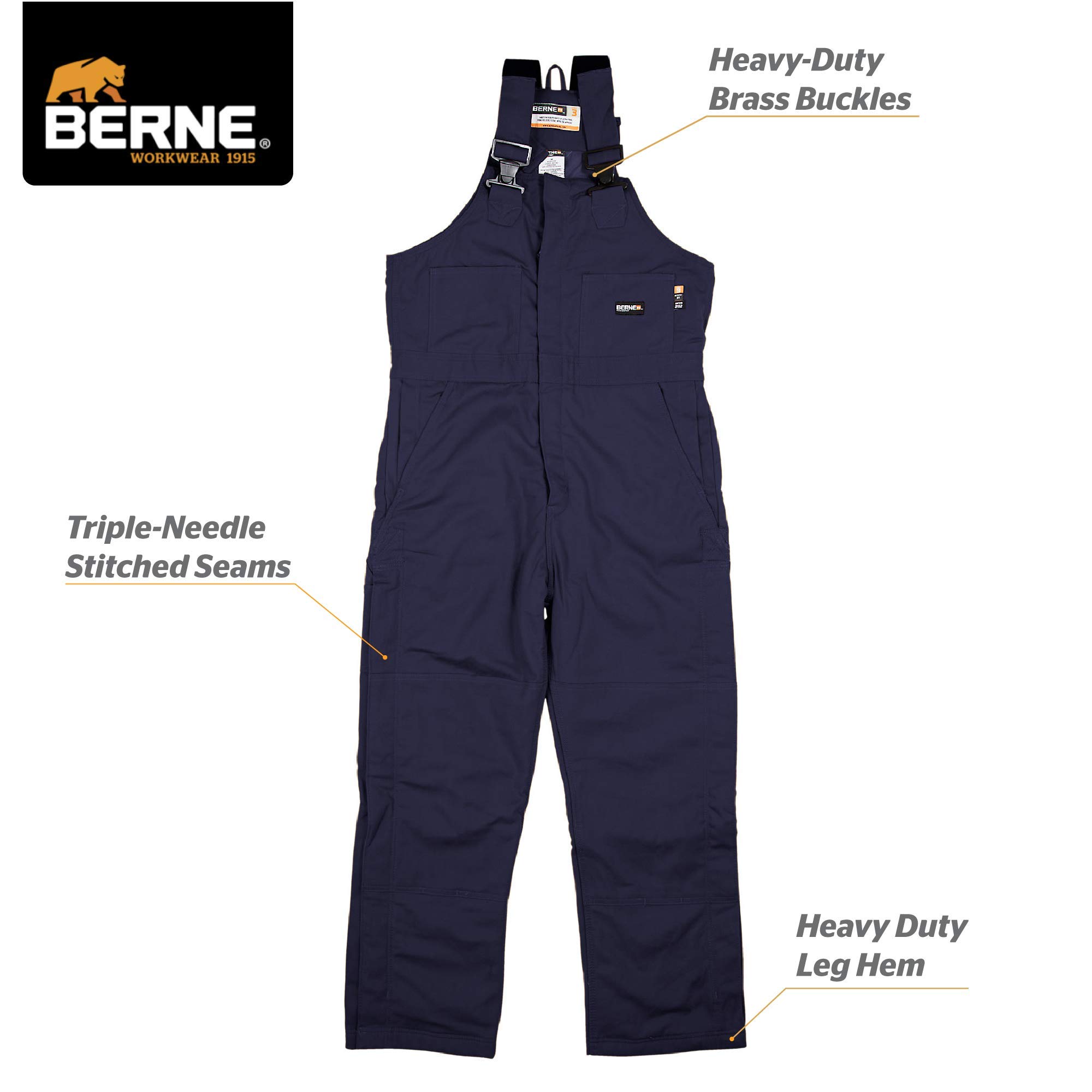 Berne Men's FR Deluxe Bib Overalls - Flame Resistant Workwear for Construction & Farming - Durable Coveralls for Outdoor Labor & Heavy-Duty Jobs