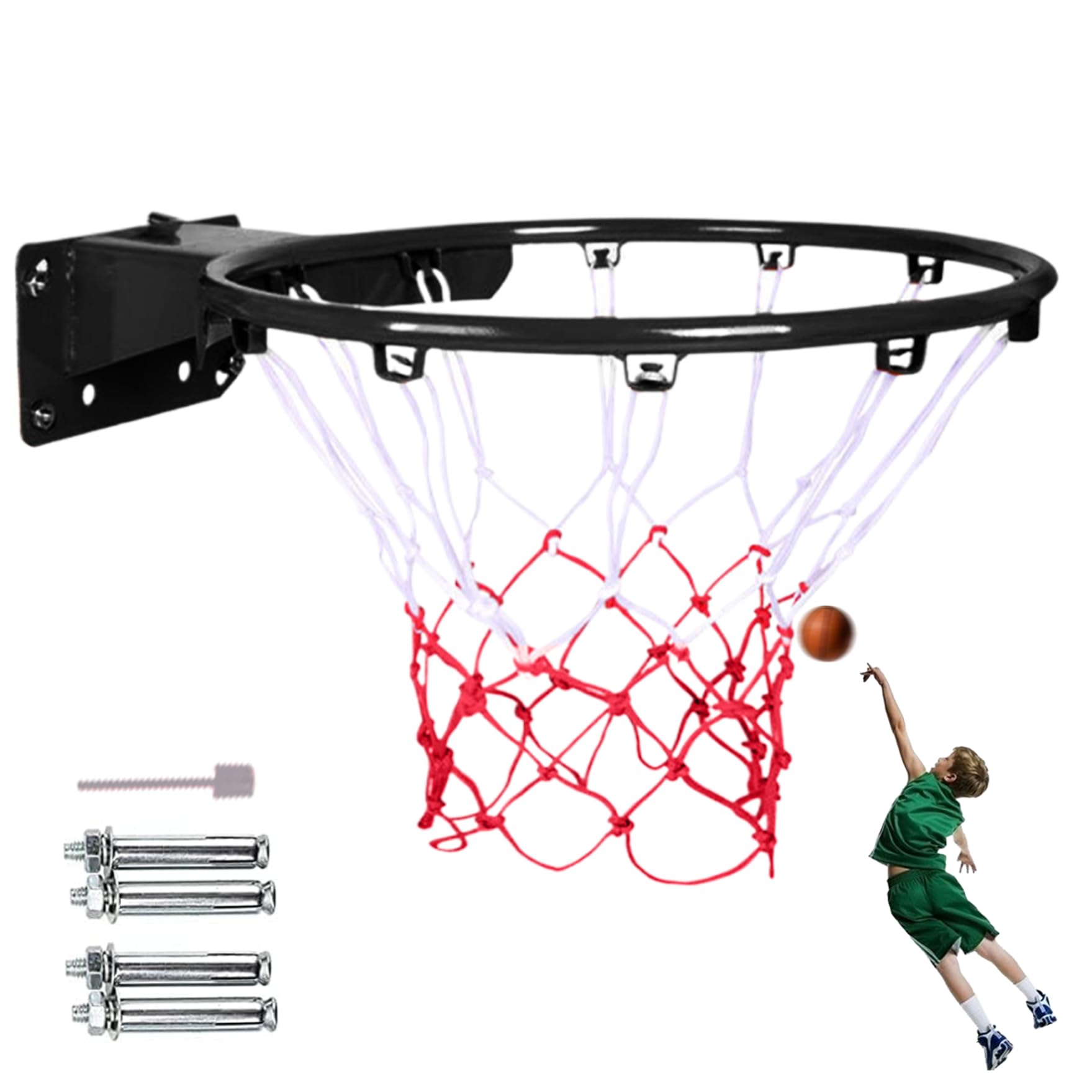 14 Inch Wall Mounted Basketball Hoop - Indoor/Outdoor Basketball Rim Replacement for Kids - Durable Backboard & Adjustable Height for Home, Gym, or Playground Use