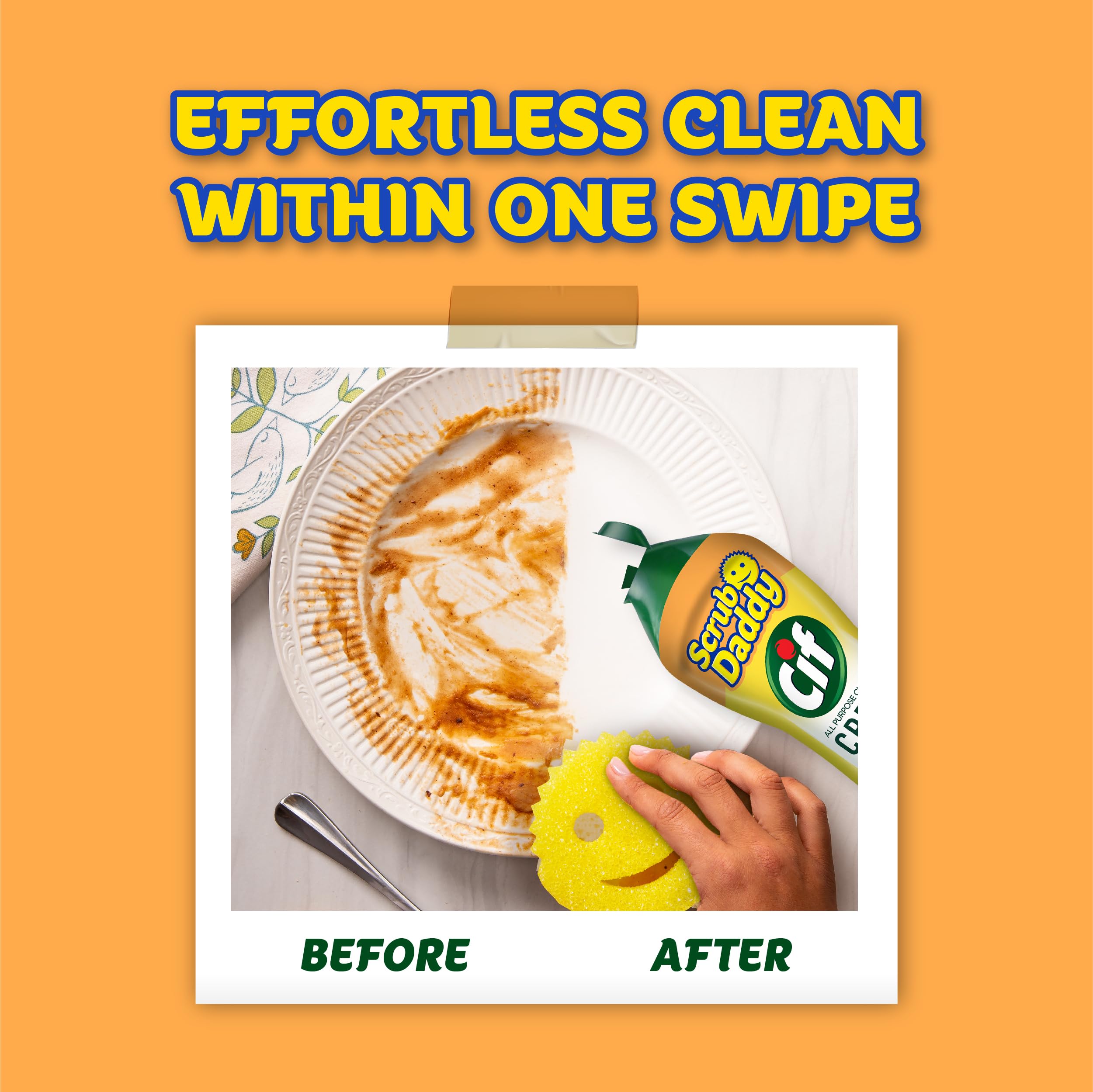 Scrub Daddy Sponges & Cif All Purpose Cleaner Lemon - Non-Scratch Kitchen & Bathroom Cleaning Sponges with Multipurpose Cleaner Cream - Best for Dishes, Countertops, Sinks & Tough Stains - Essential Cleaning Supplies Kit for Home & Office