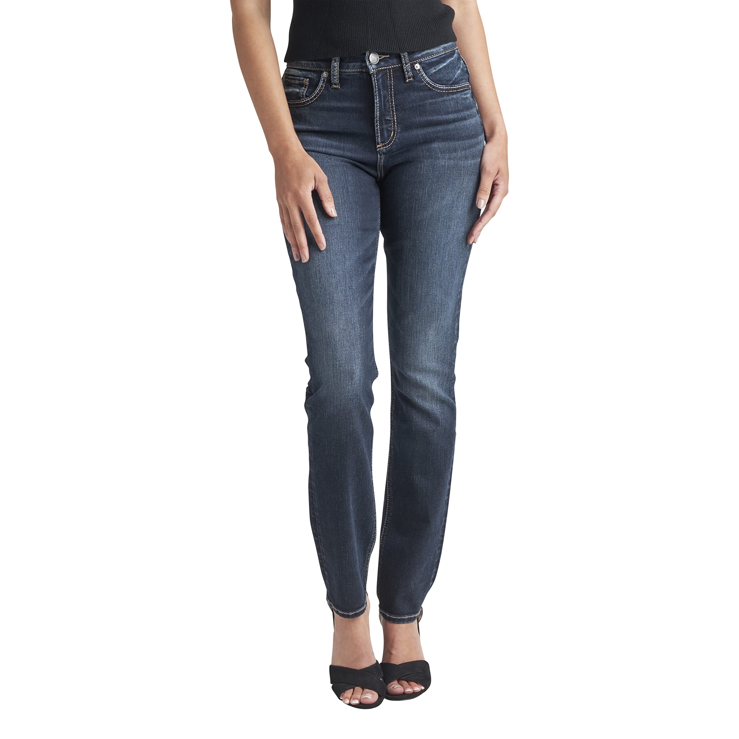 Silver Jeans Co. Women's Avery High Rise Straight Leg Jeans - Comfortable Stretch Denim Pants for Casual Wear & Everyday Outfits