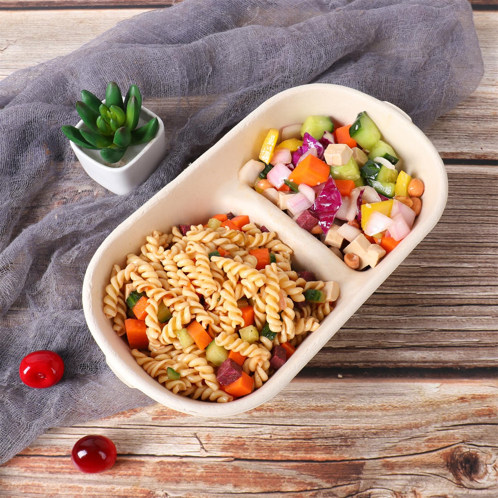 Eco-Friendly 32 oz Disposable Bowls with Lids - 2 Compartment Sugarcane Fiber Food Containers for Meal Prep, Takeout & Leftovers Storage (50 Pack) BPA-Free Biodegradable Plates for Parties, Picnics & Catering