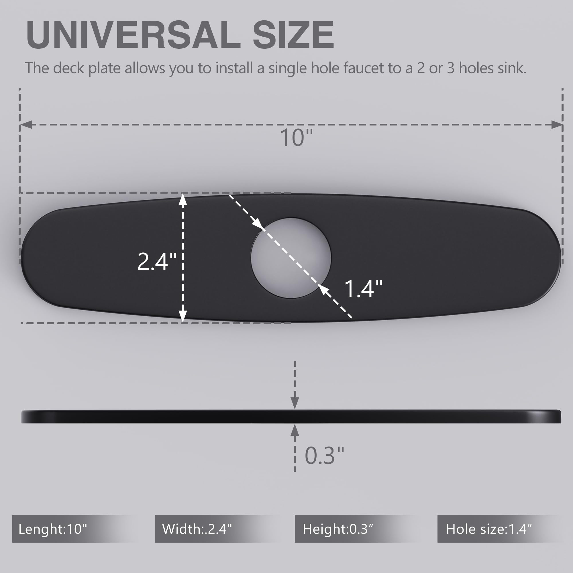 10 Inch Matte Black Hole Cover Deck Plate Escutcheon for Kitchen Sink Faucet - Single Hole Installation, Rustproof & Durable - Perfect for Bathroom, RV, Camper & Outdoor Sink Upgrades