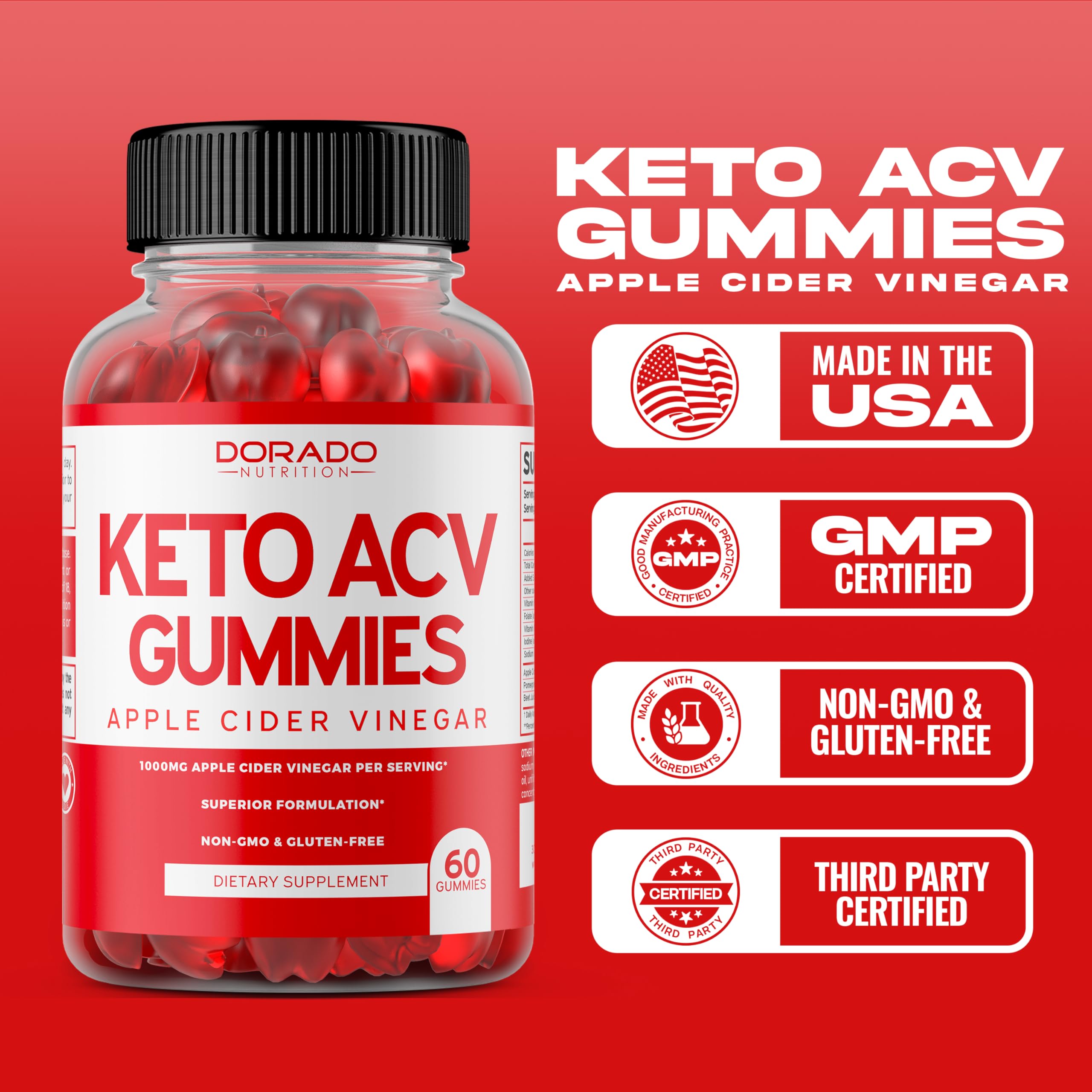 Premium Keto ACV Gummies for Weight Loss - 1000mg Apple Cider Vinegar Keto Supplement - Non-GMO, Vegan, Made in USA (60 Count) - Supports Metabolism & Healthy Digestion for Active Lifestyles