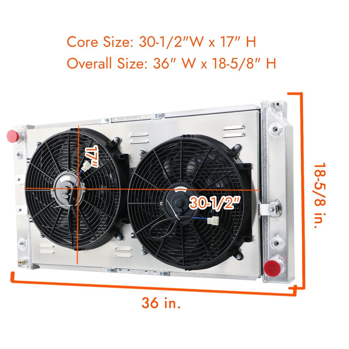 High-Performance Aluminum Radiator for 1994-1996 Chevy Impala, Caprice, Cadillac Fleetwood & Buick Roadmaster 5.7L V8 - 3 Row Core with Electric Fan Shroud & Thermostat Kit - Perfect for Engine Cooling & Performance Upgrades
