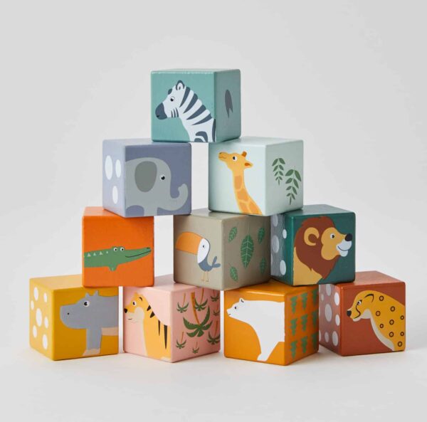 Wooden Jungle Animals Block Set - Educational Toy for Toddlers - Perfect for Learning & Playtime at Home or Preschool